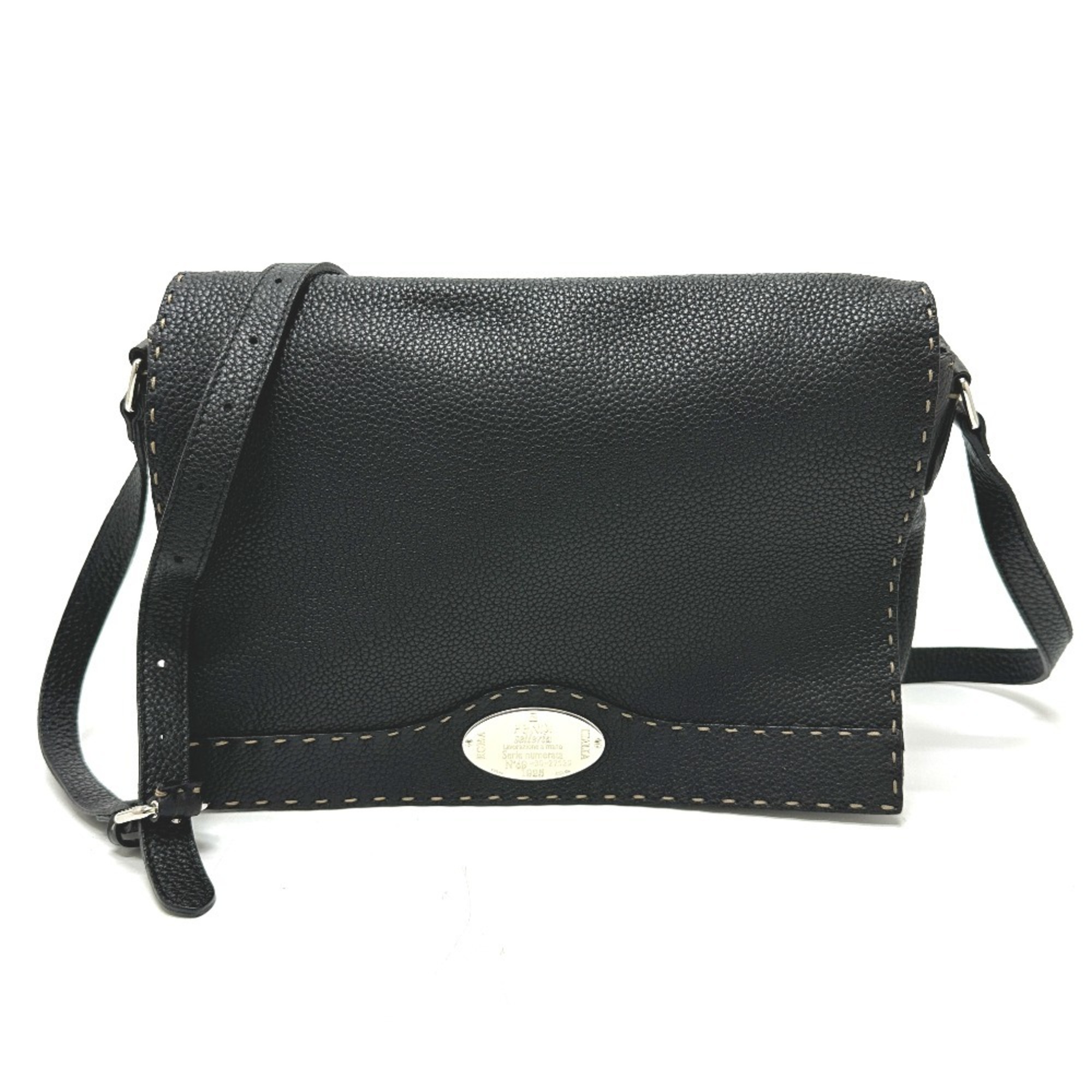 FENDI 8BT116 Selleria Crossbody Bag/Shoulder Bag in Black Leather, Unisex