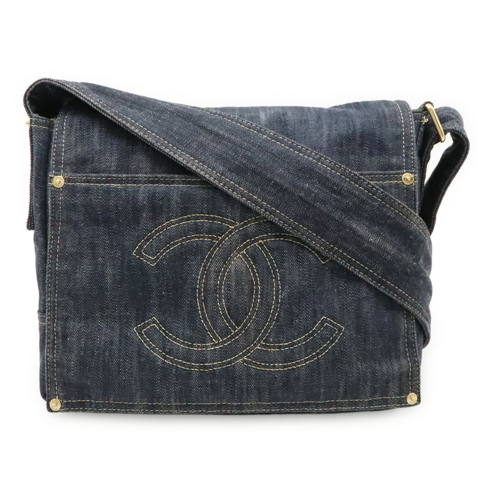 CHANEL Sparkling Denim Coco Mark Shoulder Bag, Indigo Blue, A31987