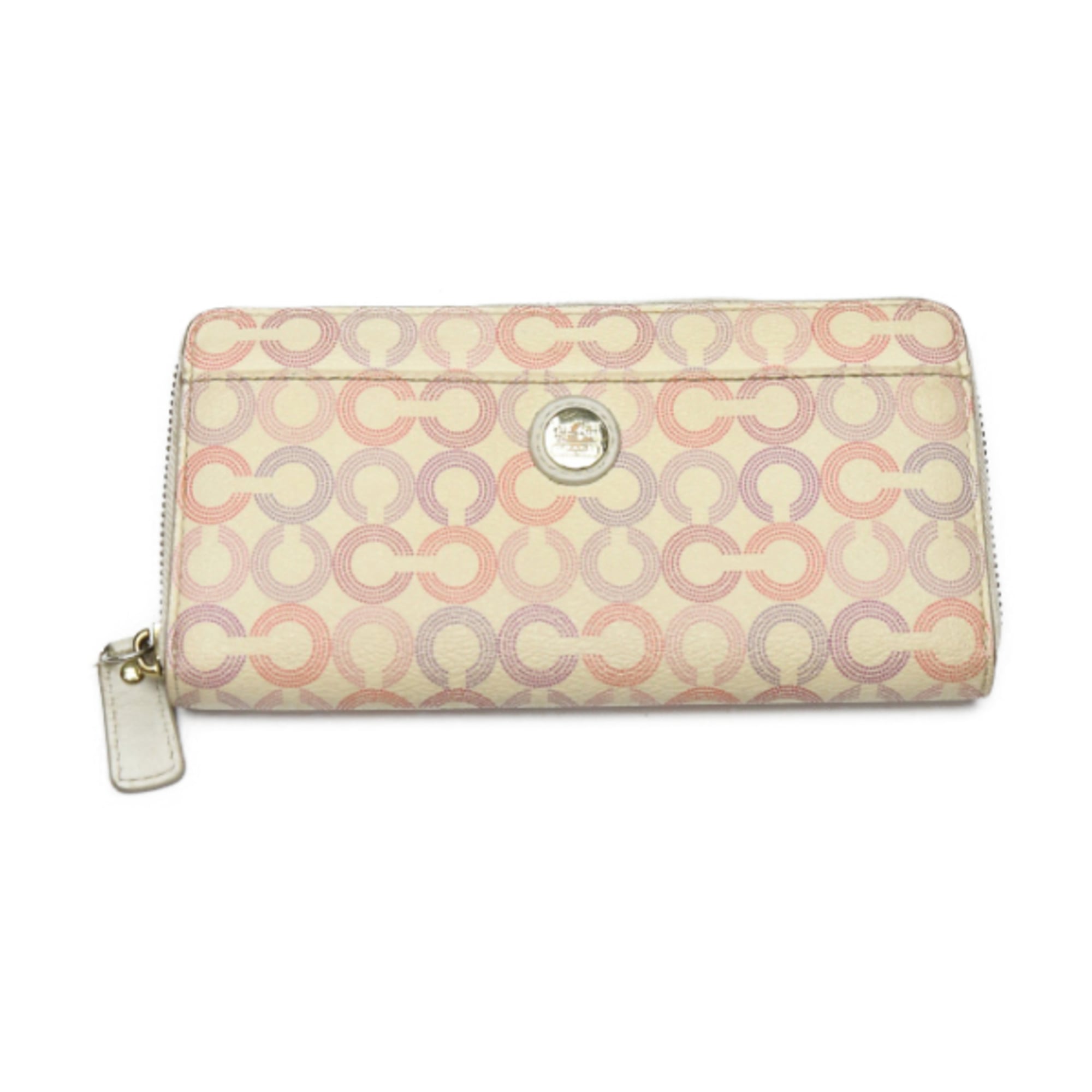 Coach Signature Zip-Around Leather Long Wallet in Beige