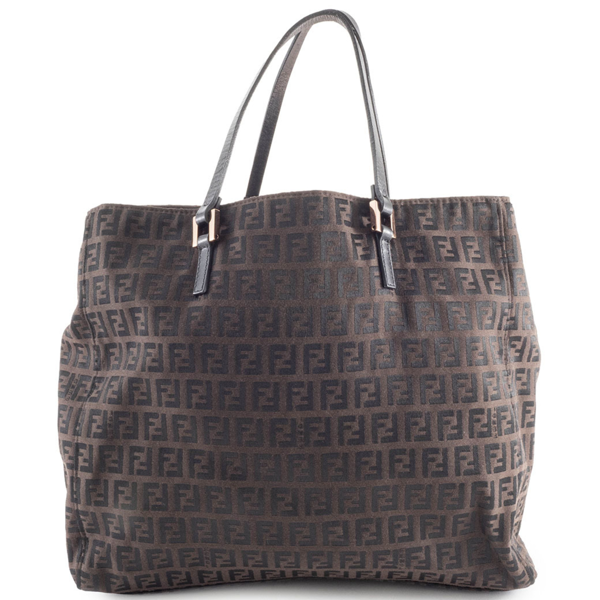 Fendi Zucchino Handbag 8BH019 Canvas/Leather Brown Women's Zucca FENDI