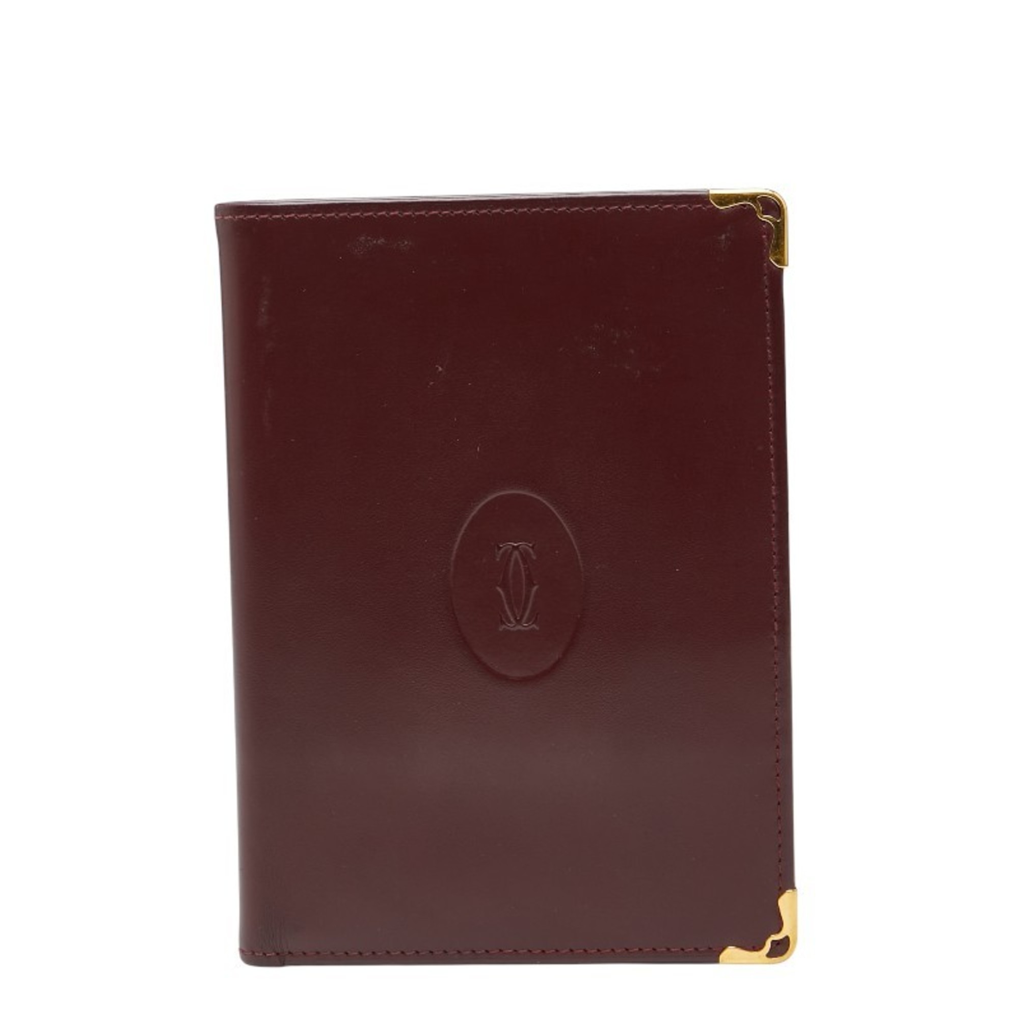 Cartier Must Line Business Card Case/Card Case/Billfold Wine Red Bordeaux Leather Women's CARTIER