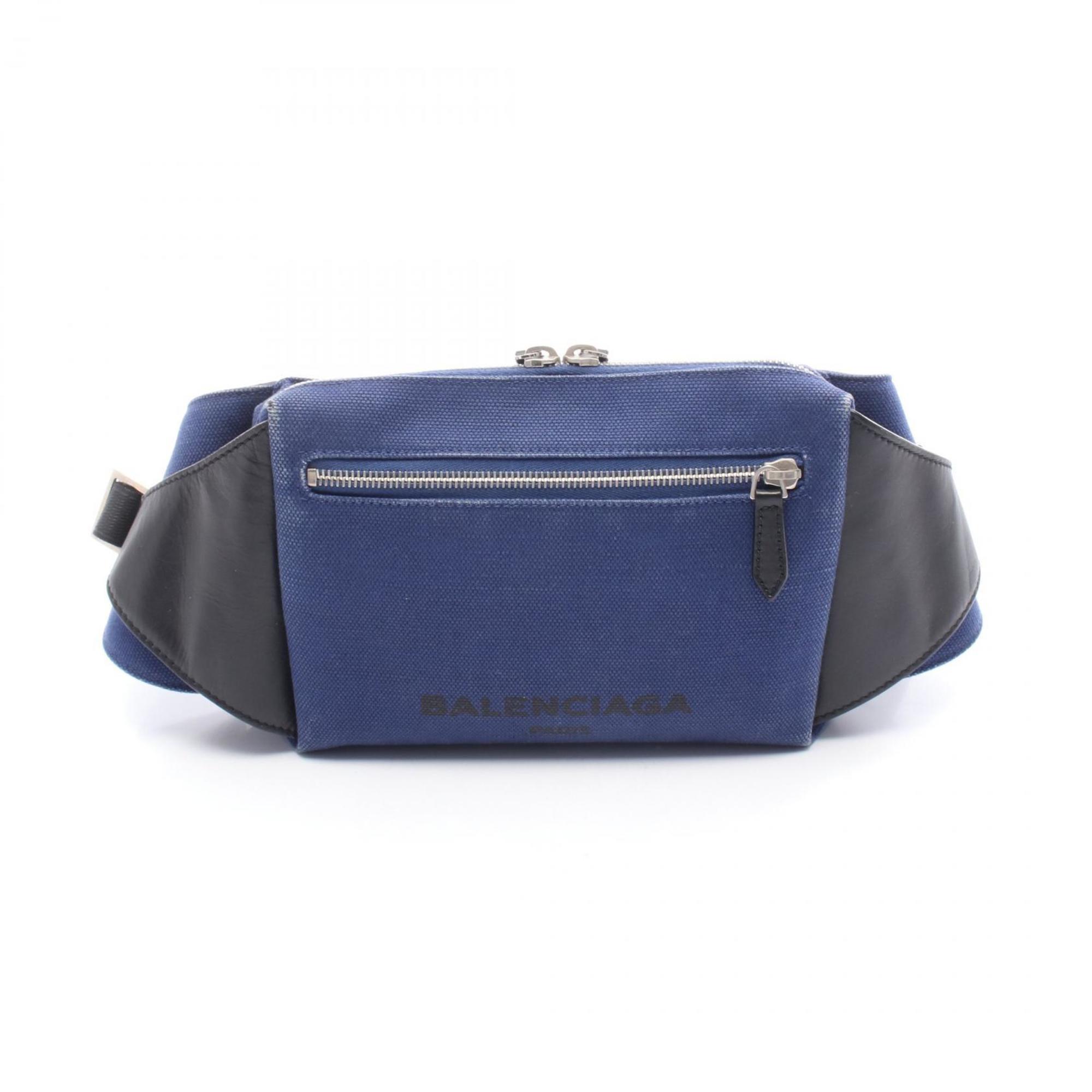 Balenciaga BALENCIAGA Belt Bag, Waist Body Canvas and Leather, Men's Women's, Navy Black, 433625