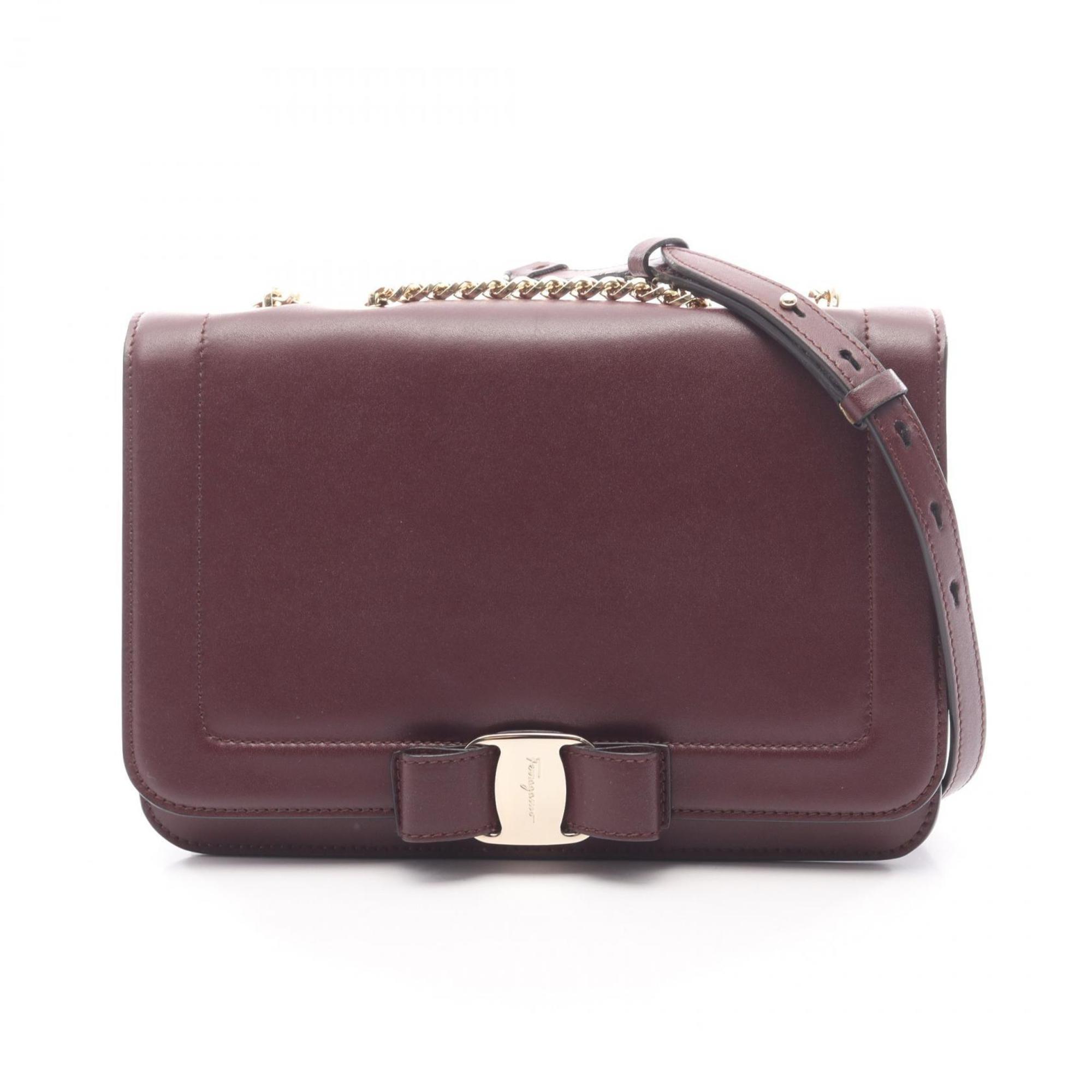 Salvatore Ferragamo Vara Ribbon Shoulder Bag, Leather, Women's, Bordeaux