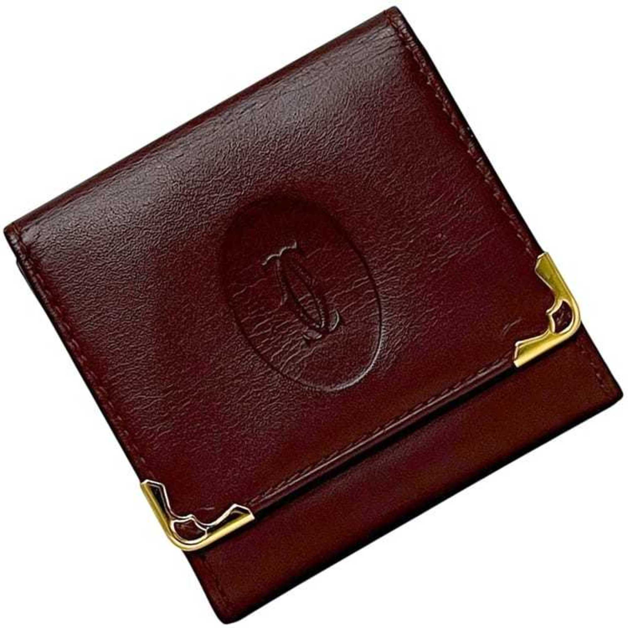 Cartier coin case ec-24813 Bordeaux Must purse leather wallet mini red wine compact for men and women