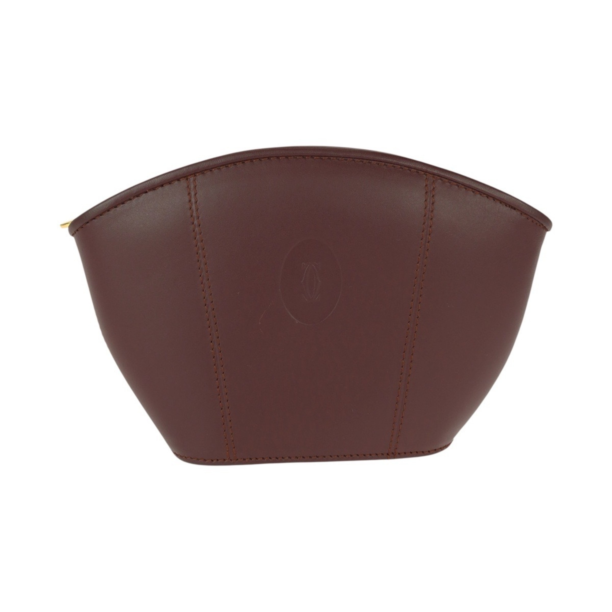 CARTIER Must Line Wine Red Bordeaux Gold Hardware Leather Pouch for Women