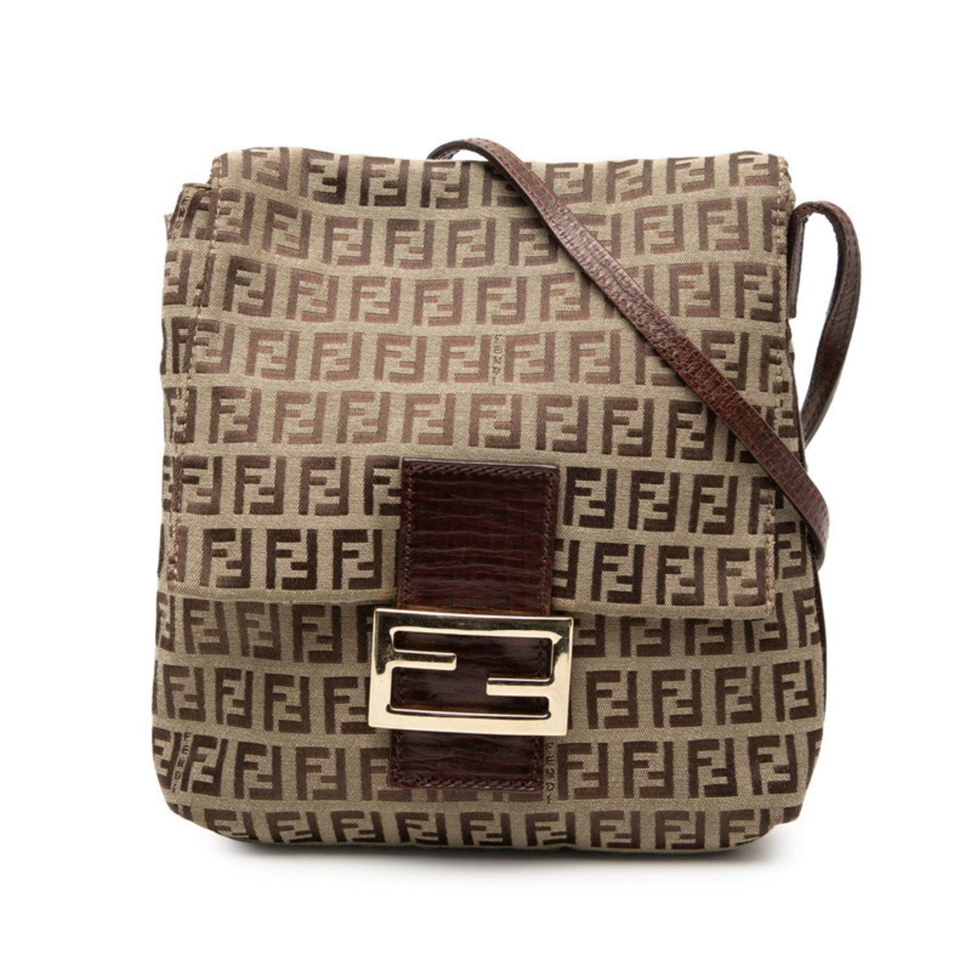 Fendi Zucchino Crossbody Shoulder Bag 8BT075 Brown Canvas and Leather Women's FENDI