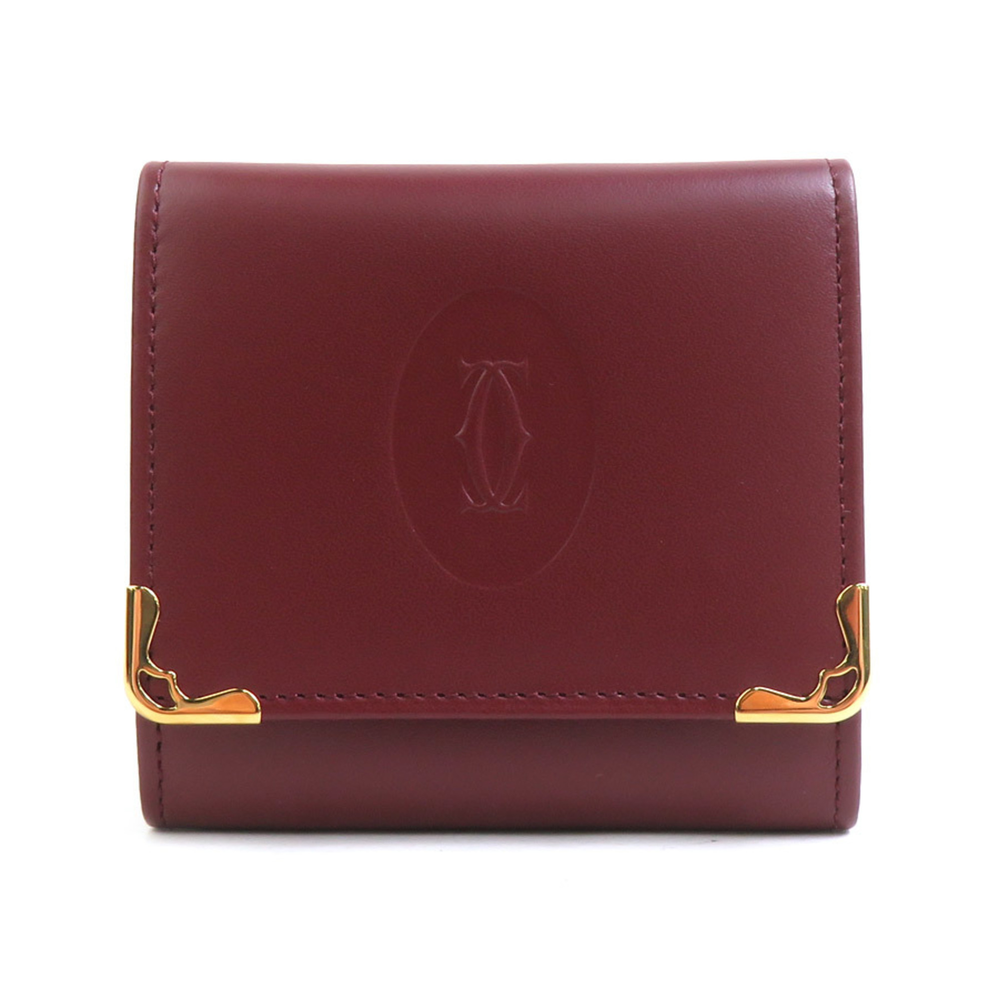 Cartier Must Line Leather Wallet/Coin Case, Bordeaux, Men's/Women's, H31639a