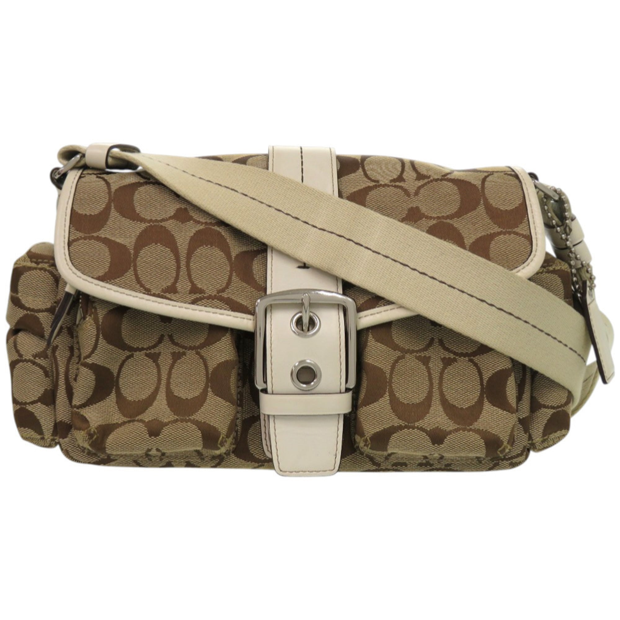 Like new Coach Signature Leather Canvas Brown Shoulder Bag 0663 COACH