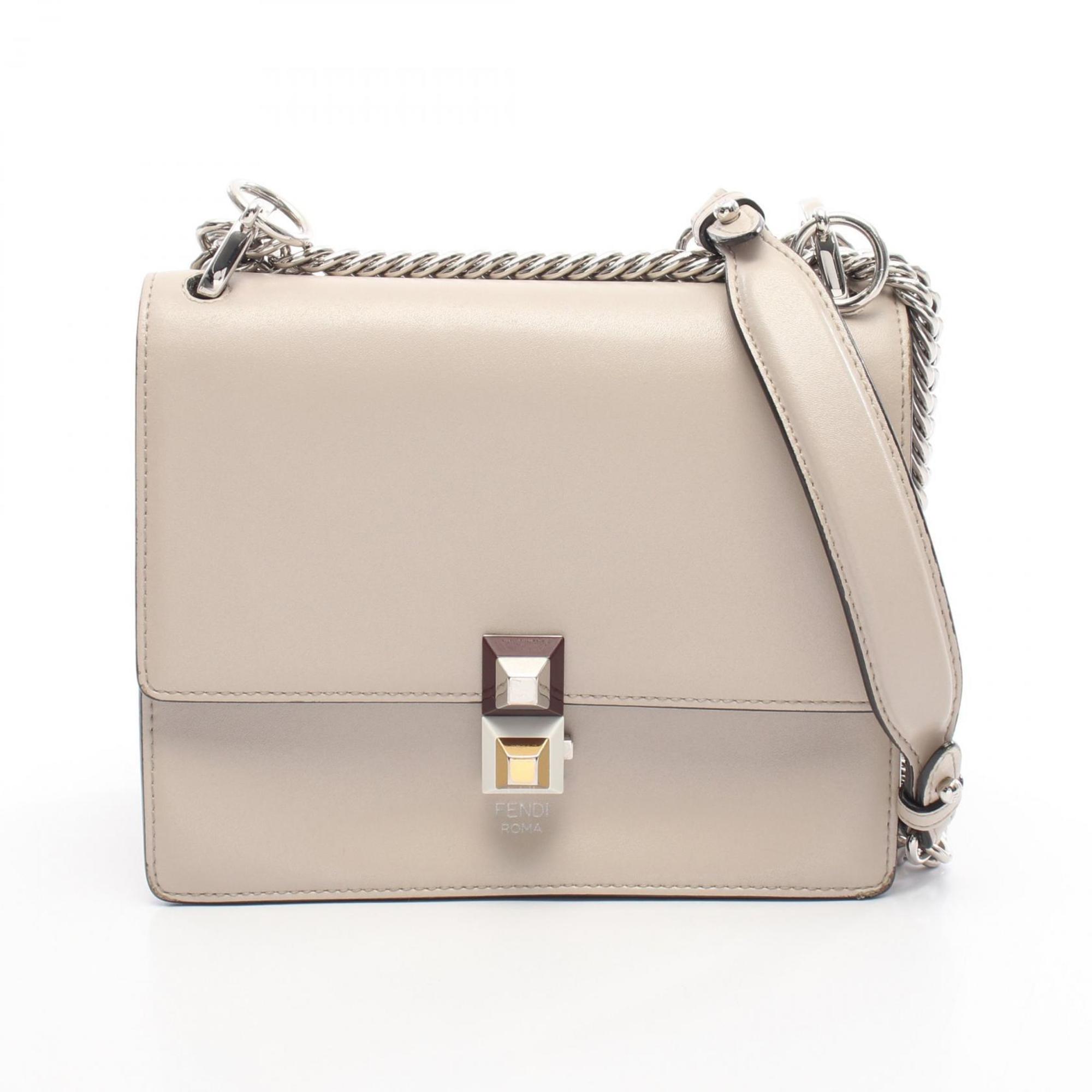 Fendi MINI KAN I shoulder bag, leather, women's, beige, 8M0381