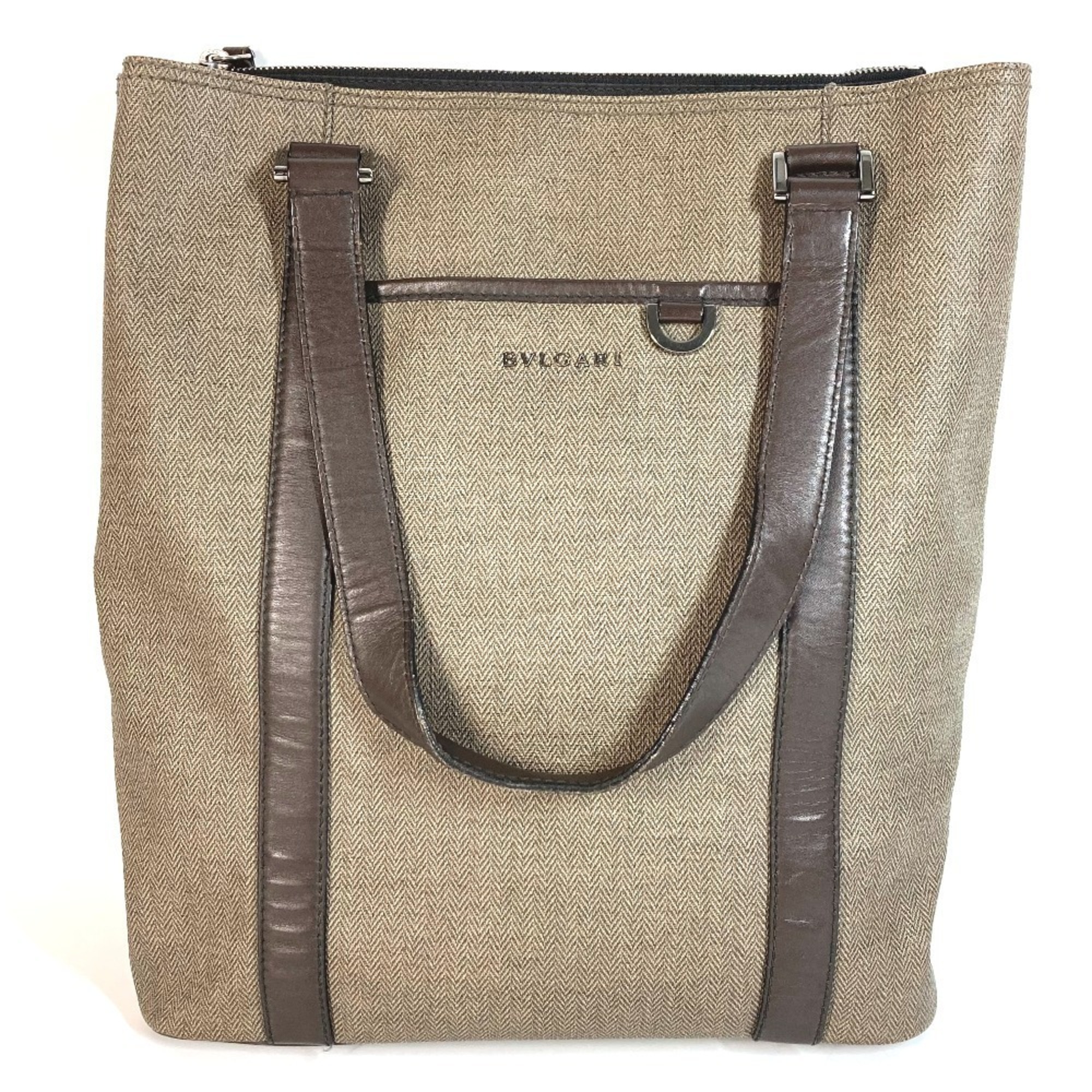 BVLGARI Weekend Logo Vertical Tote Bag Shoulder PVC/Leather Unisex Gray