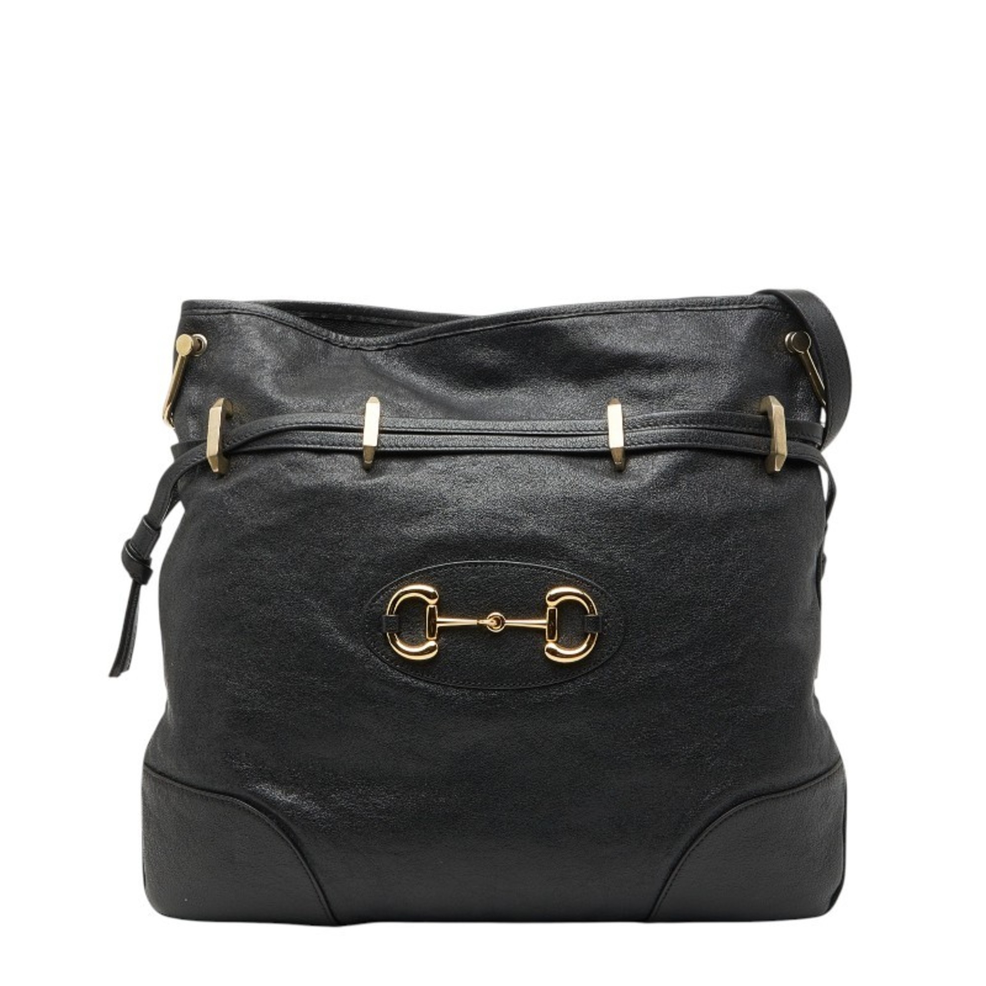 Gucci Horsebit 1955 Shoulder Bag, Drawstring, 602089, Black Leather, Women's, GUCCI