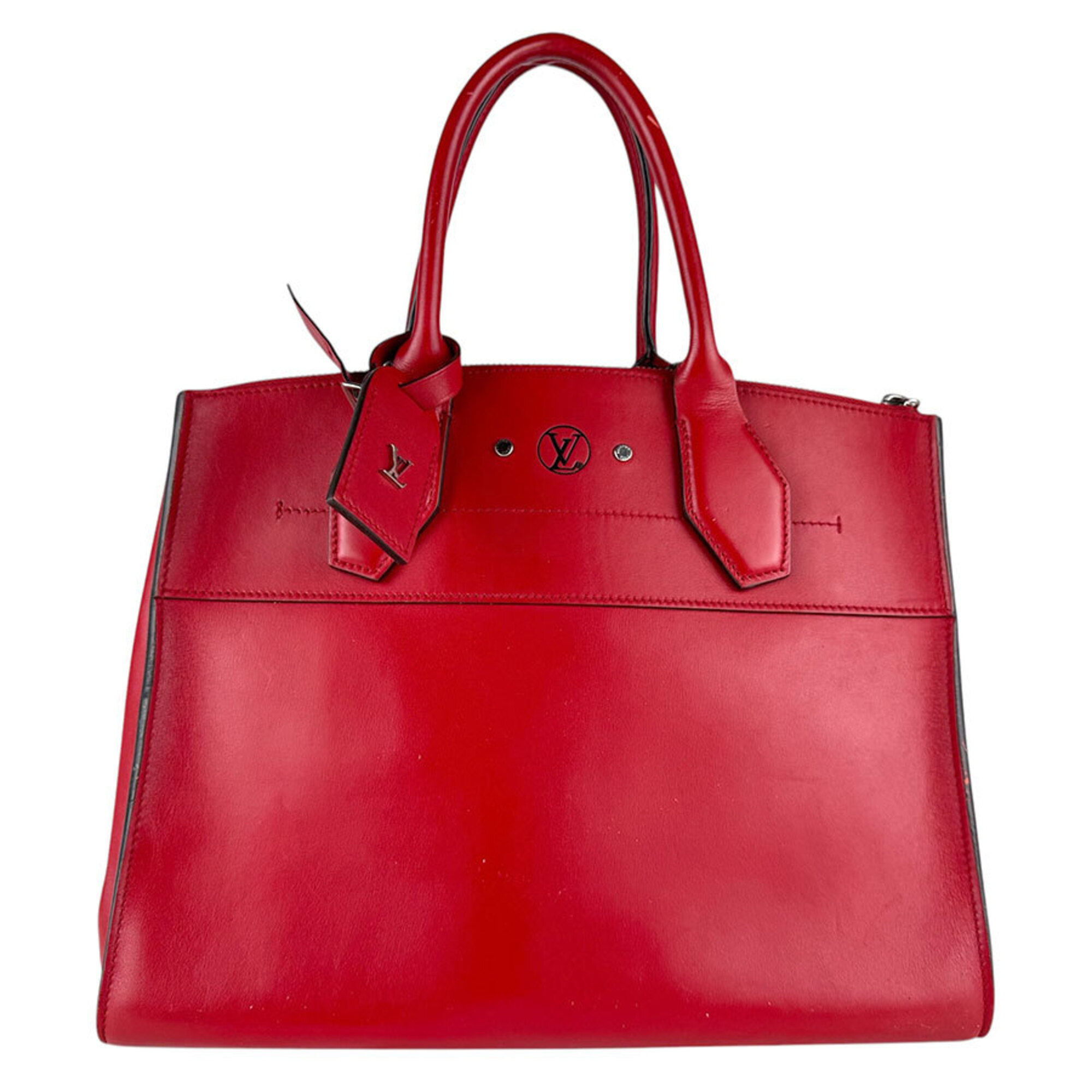 Louis Vuitton City Steamer MM Leather Handbag/Shoulder Bag, Red/Silver, Women's, M51027 z9099