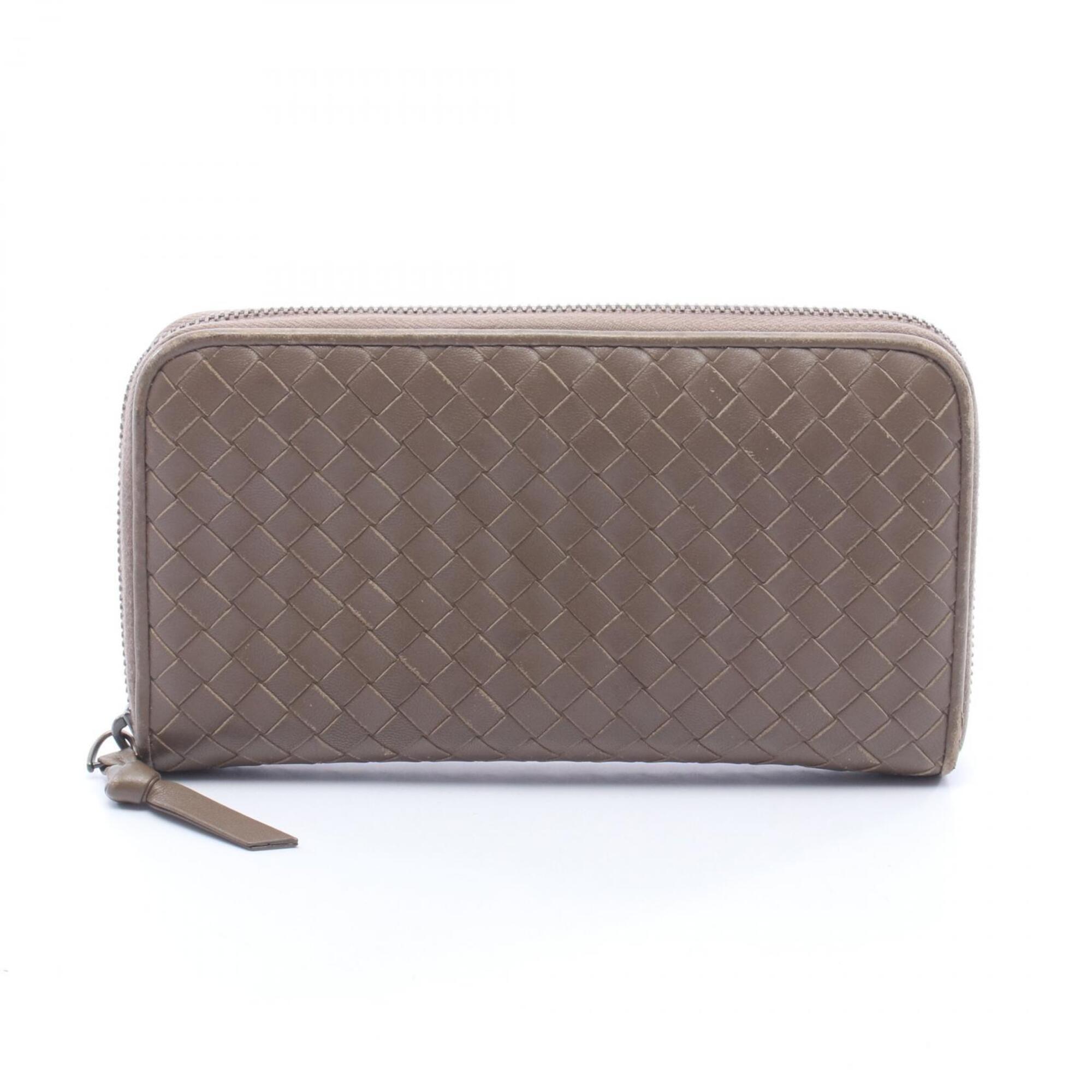 Bottega Veneta Intrecciato Round Long Wallet, Leather, Women's, Gray