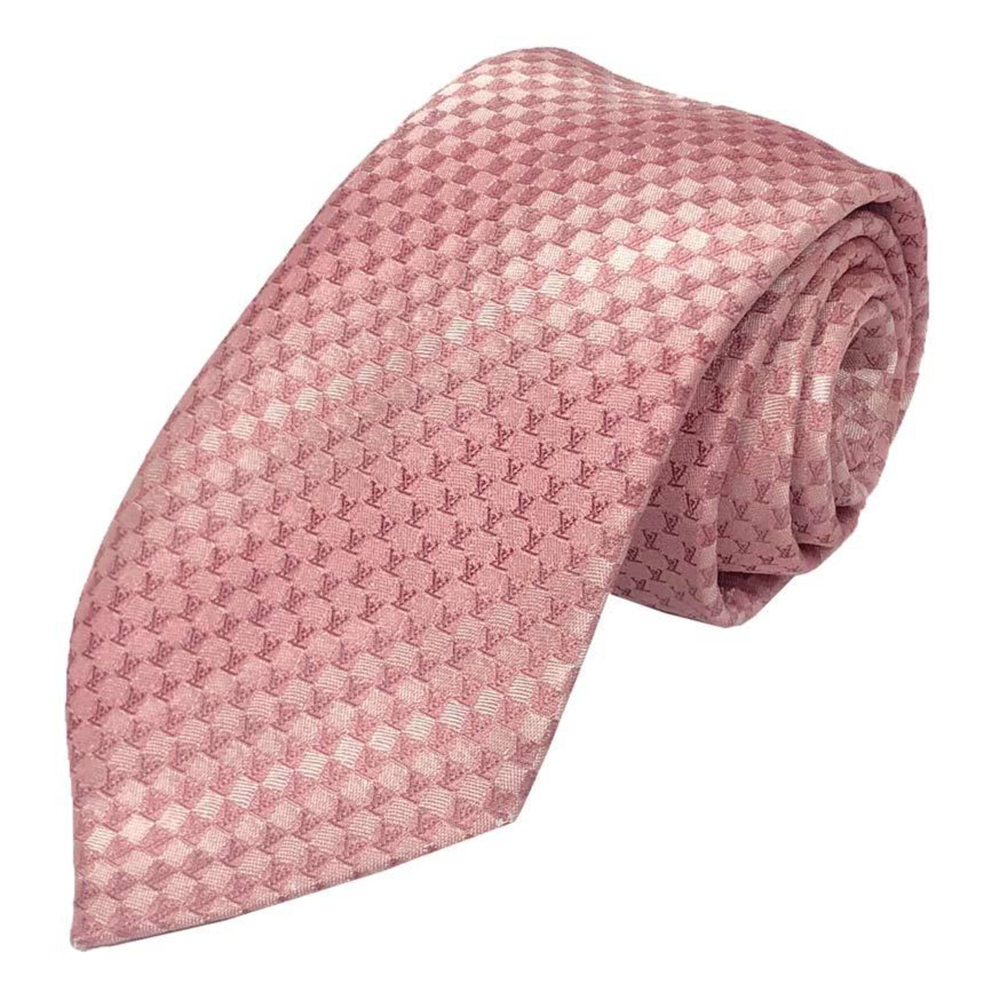 LOUIS VUITTON Louis Vuitton tie, Damier LV, pink, 100% silk, men's.
