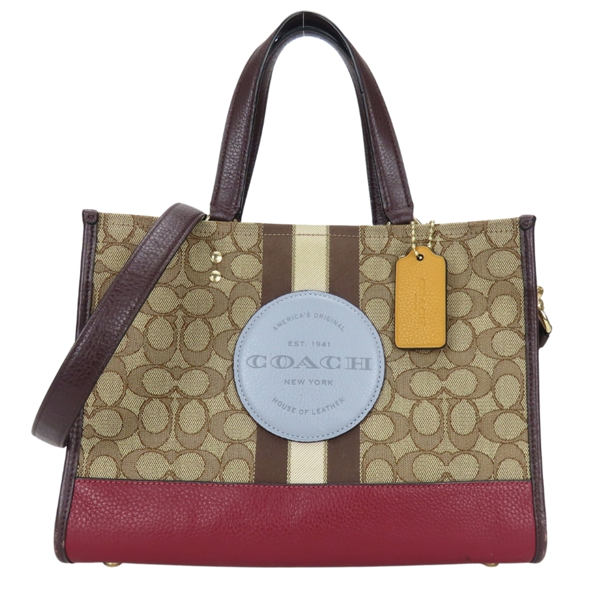 Coach Signature Tote Bag 4113 Canvas Leather Bordeaux Brown Women's COACH