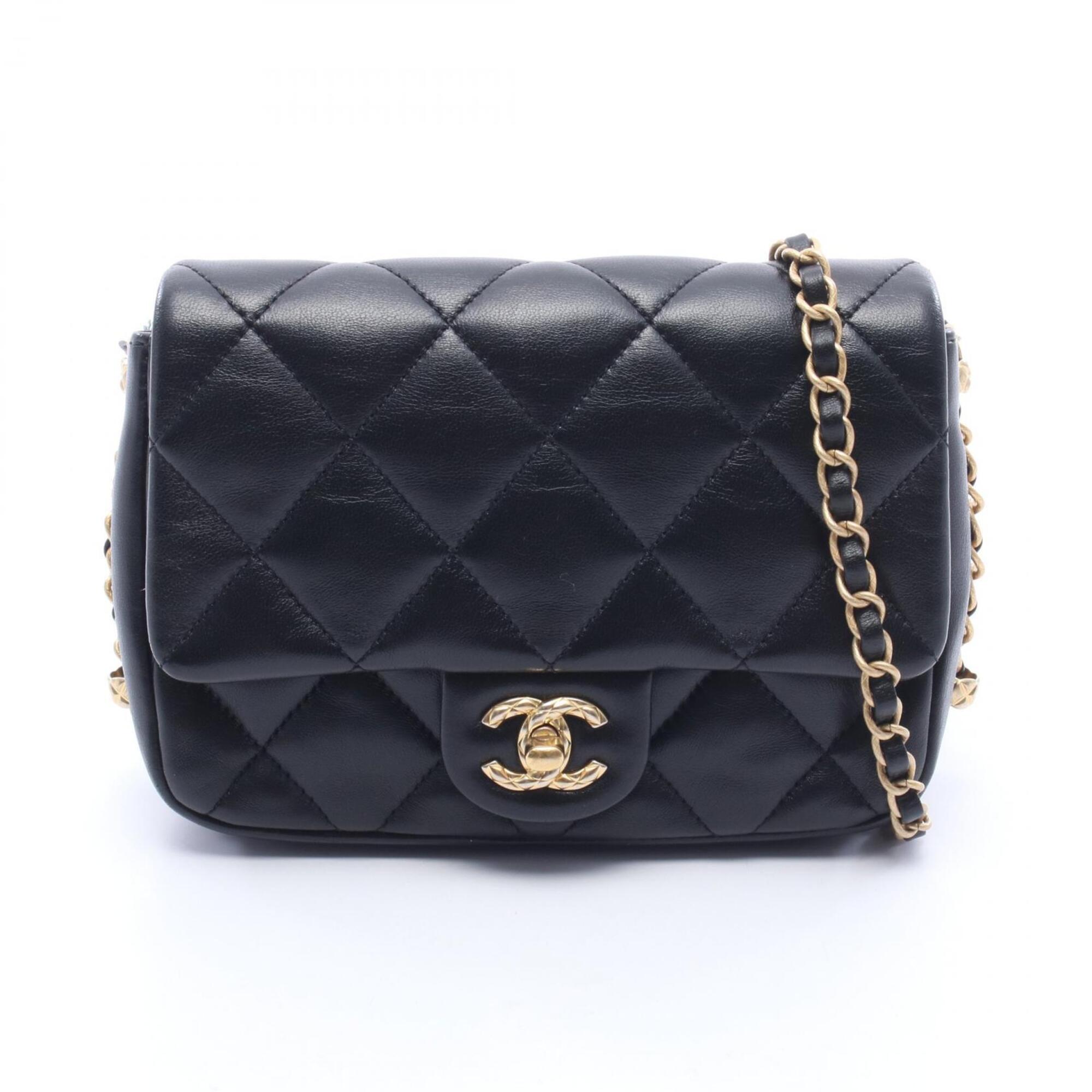 Chanel Matelassé Small Shoulder Bag Handbag Leather Women's Black AS4263