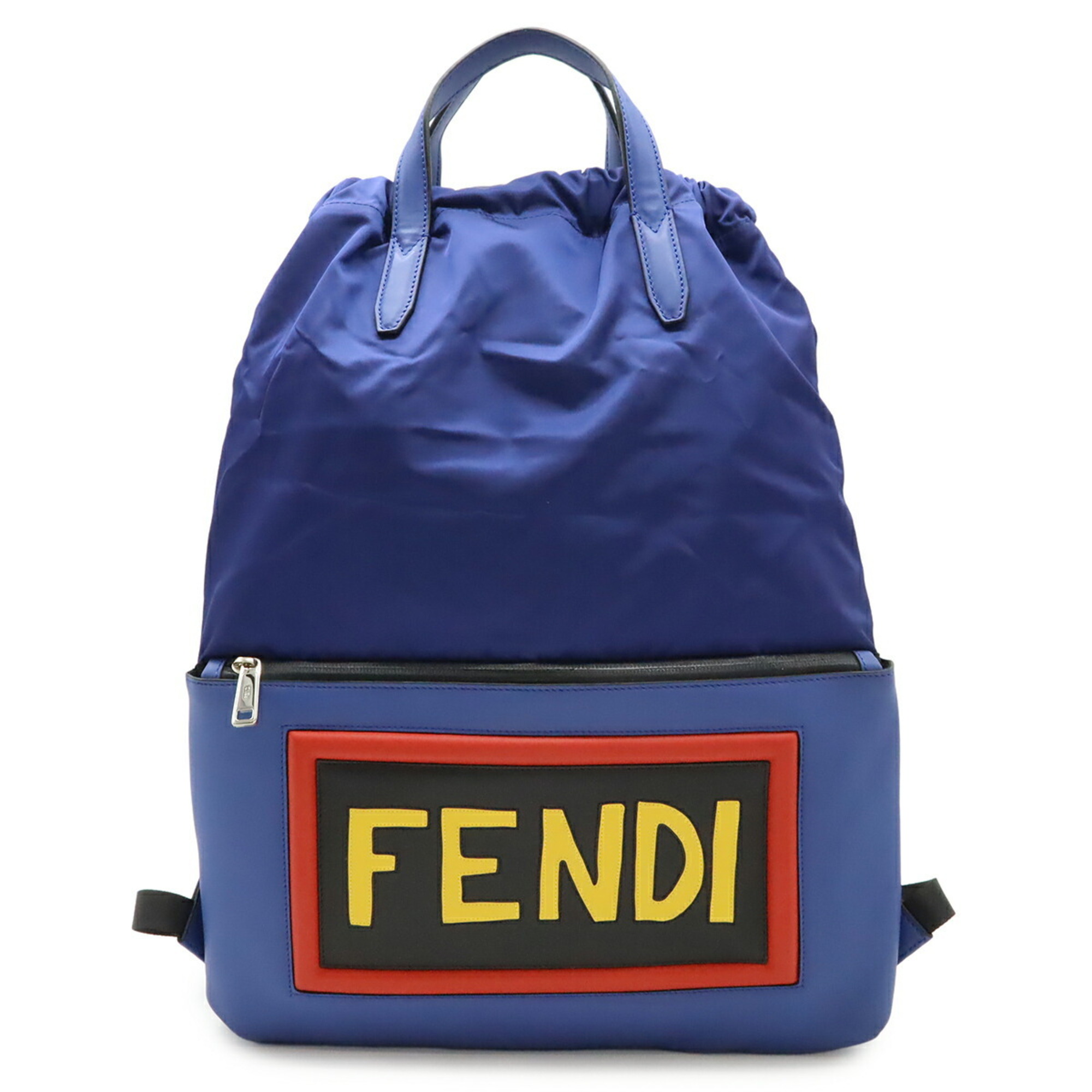 FENDI Face Drawstring Bag Backpack, Nylon and Leather, Navy Blue, Multicolor, 7VZ034