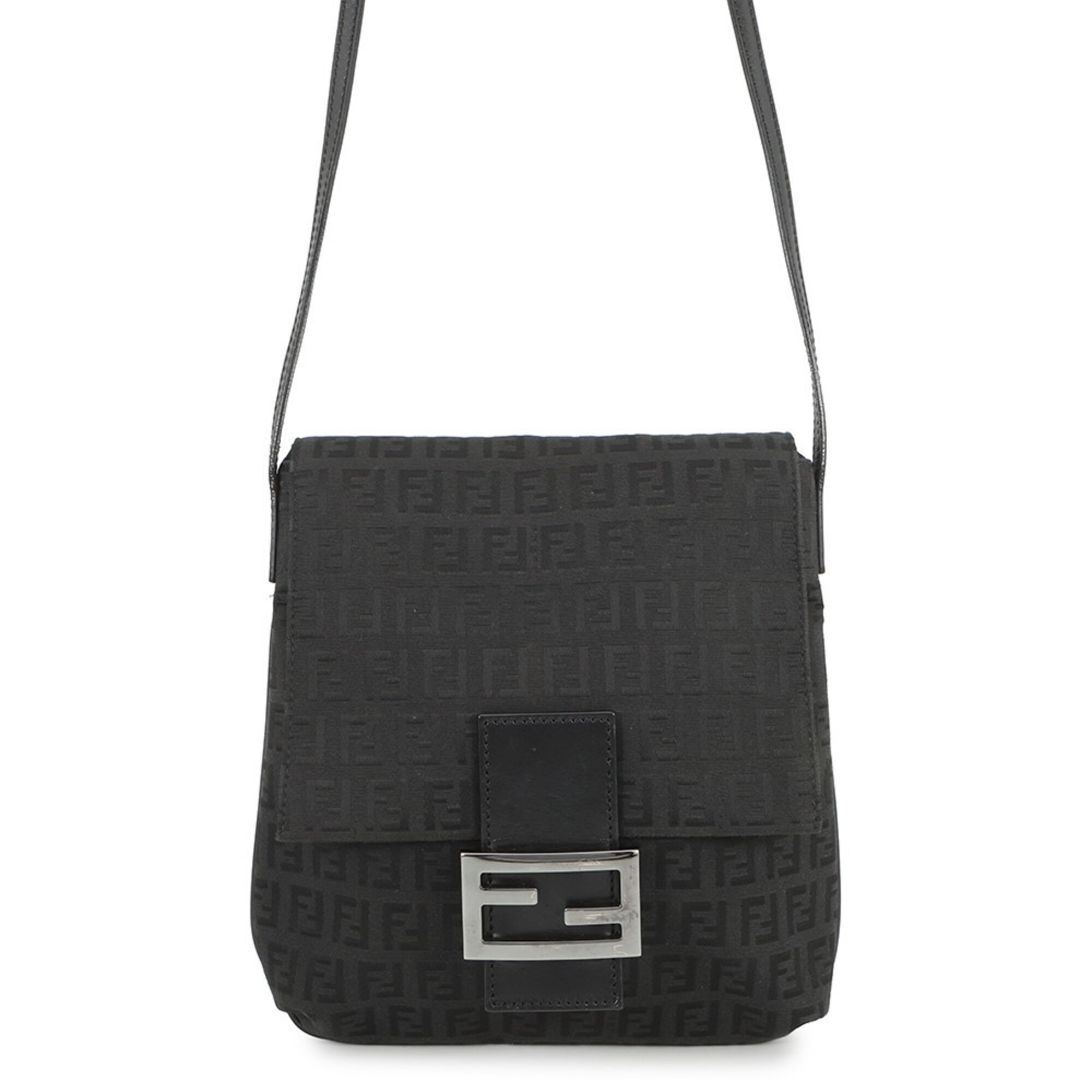 Fendi Zucchino Canvas Shoulder Bag 8BT075 FENDI Handbag Black Women's
