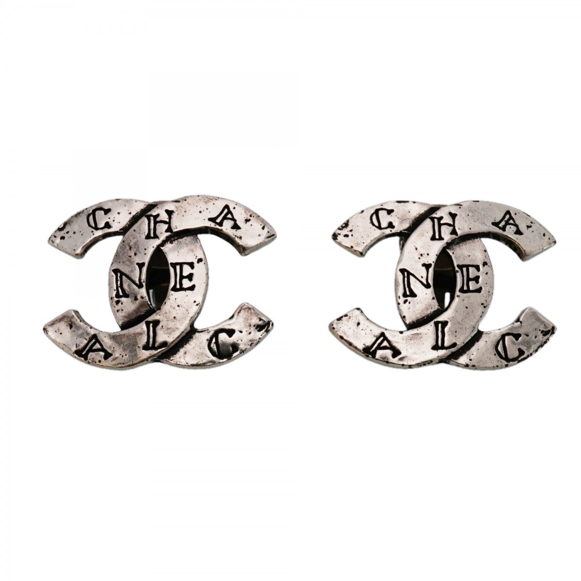Chanel Earrings, Coco Mark, Metal, Silver, Women's