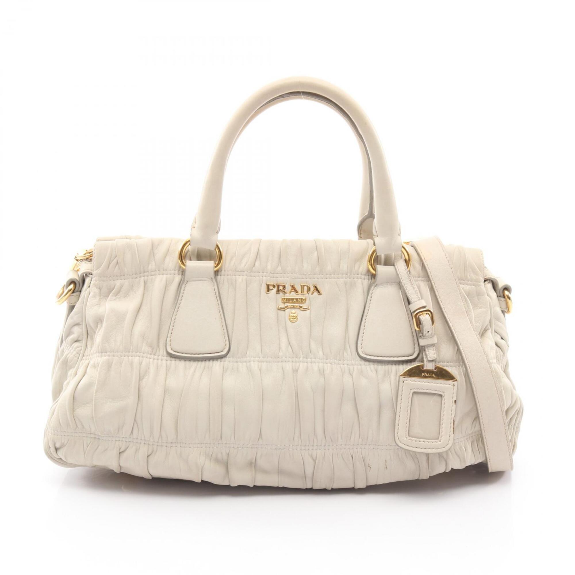 Prada NAPPA GAUFRE' 2-Way Gathered Handbag, Leather, Women's, Gray (B1407M)