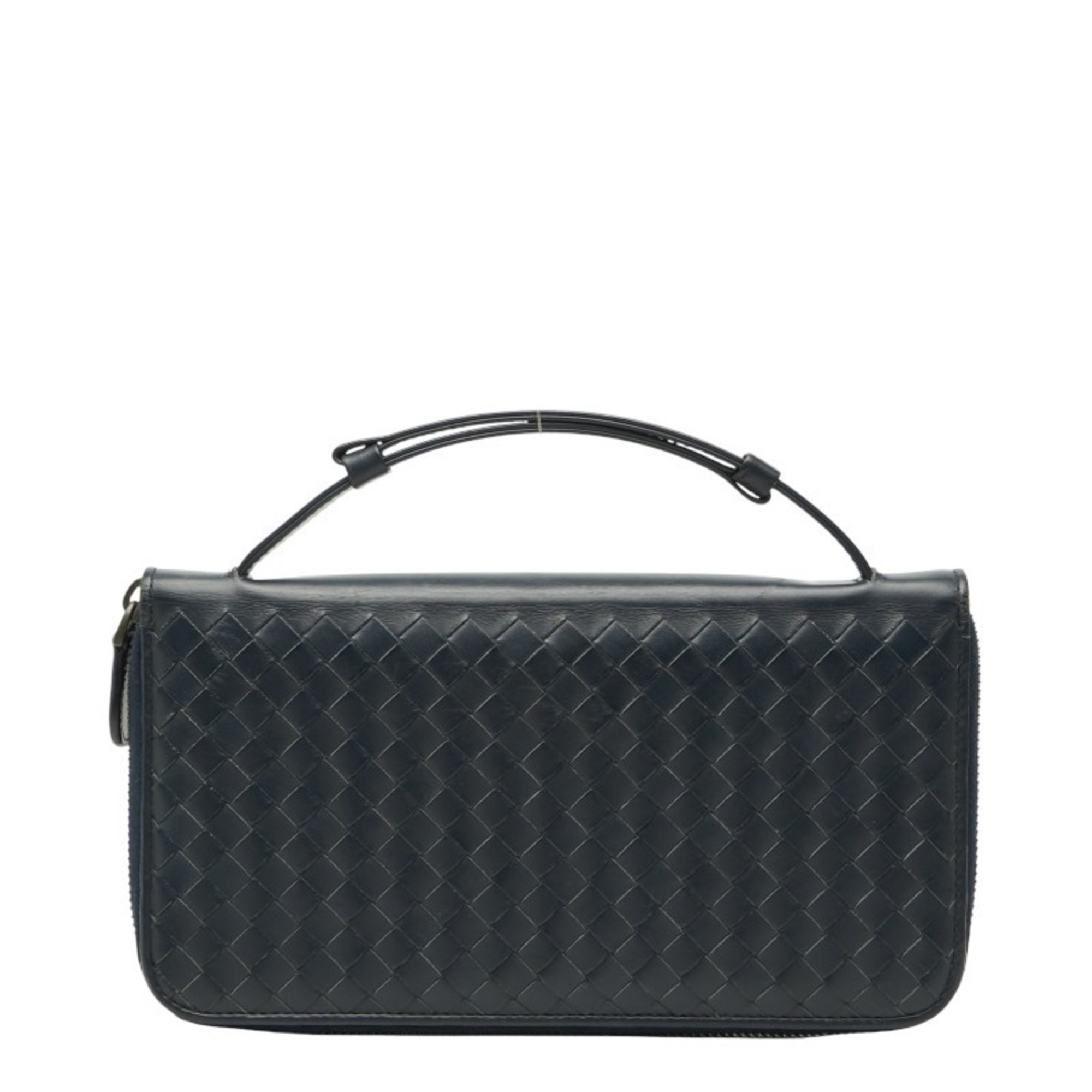 Bottega Veneta Intrecciato Organizer Round Zip Wallet 169730 Navy Calfskin Men's BOTTEGA VENETA