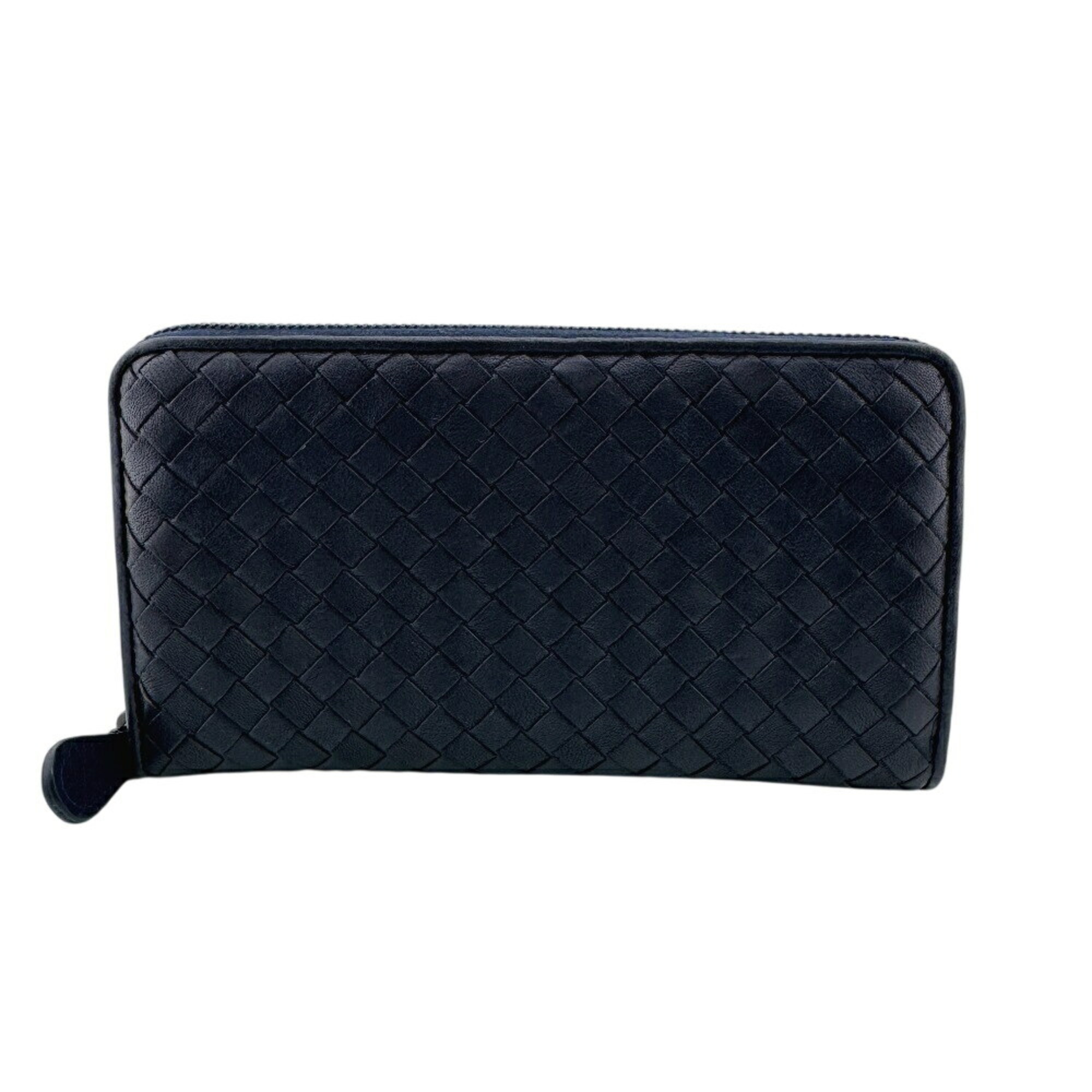 BOTTEGA VENETA Bottega Veneta Round Zip Wallet Intrecciato Long Navy Men's
