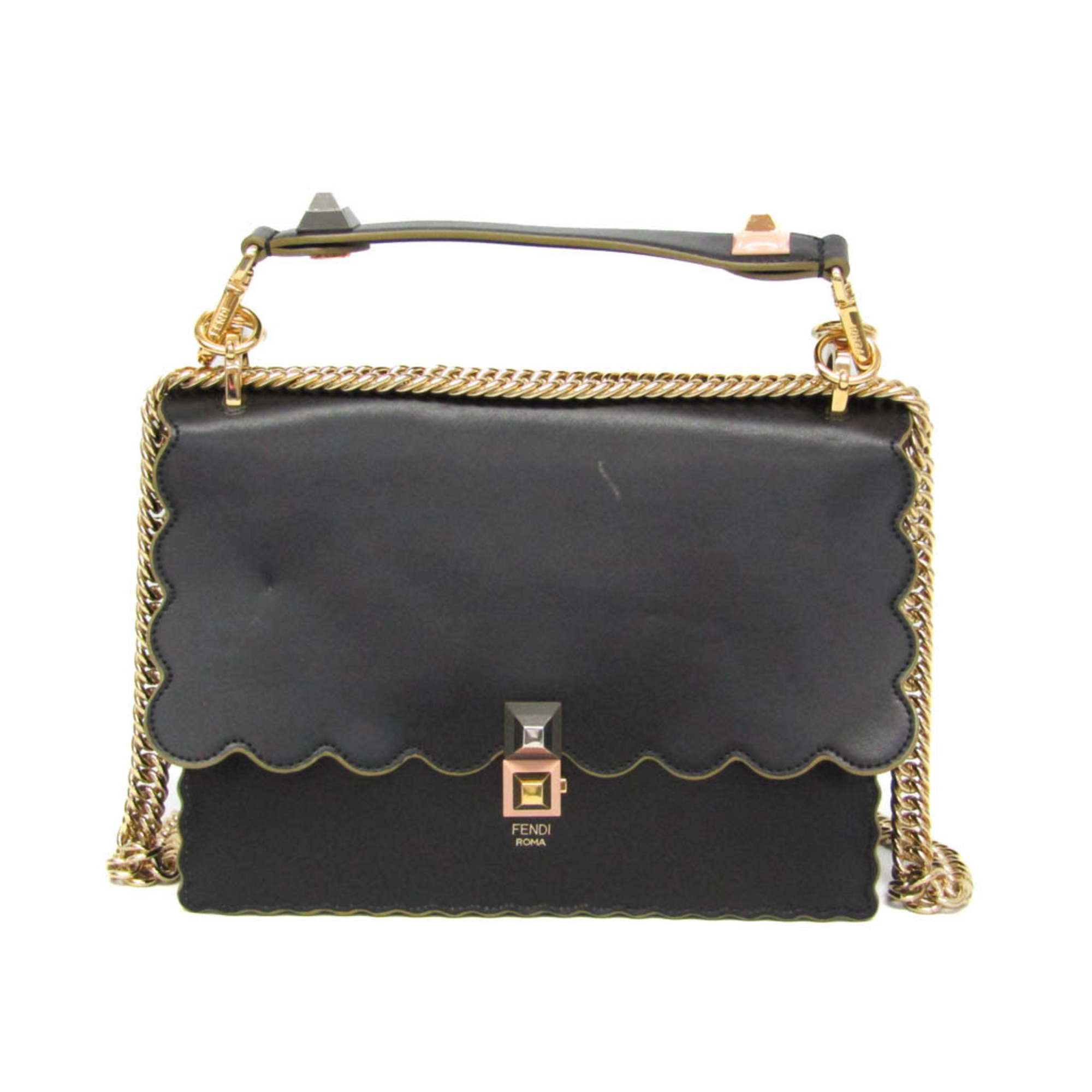Fendi KAN I 8BT283 Women's Leather Handbag,Shoulder Bag Black