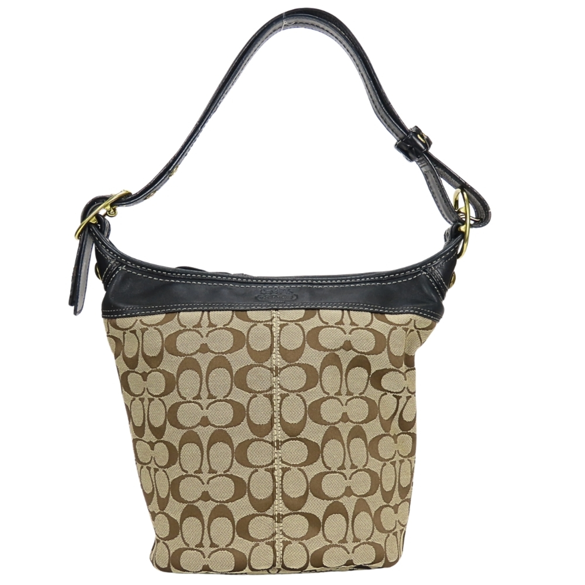 Coach Shoulder Bag Signature F11437 Canvas Leather Beige Black Women's COACH