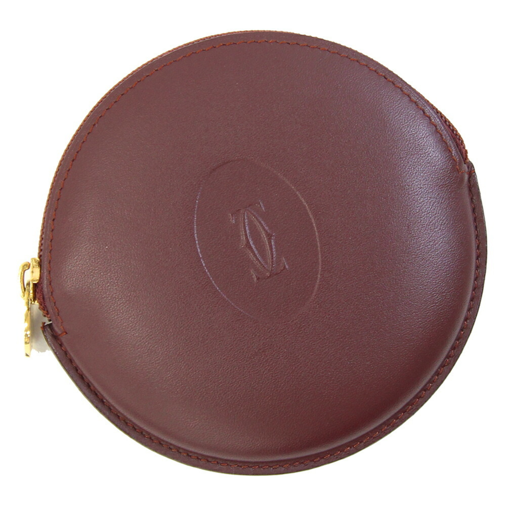 Cartier Must L3000111 Bordeaux Leather Coin Purse/Wallet - Compact Wallet, Round Purse