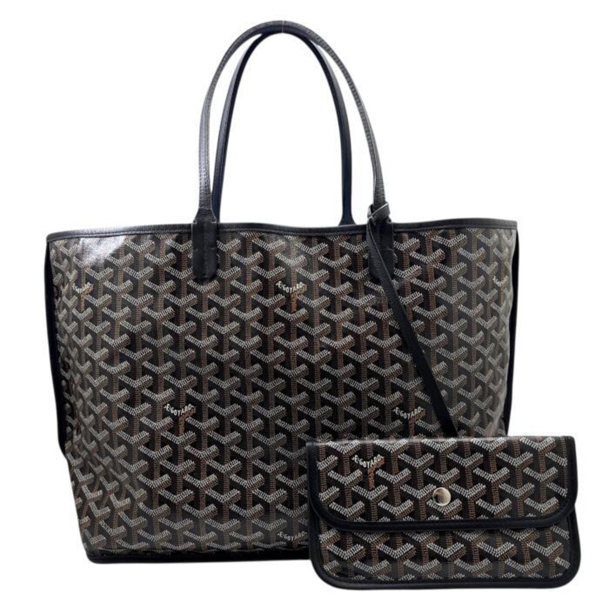 GOYARD Ange PM Tote Bag, PVC Calf Leather, Black/Brown Shoulder Men's/Women's