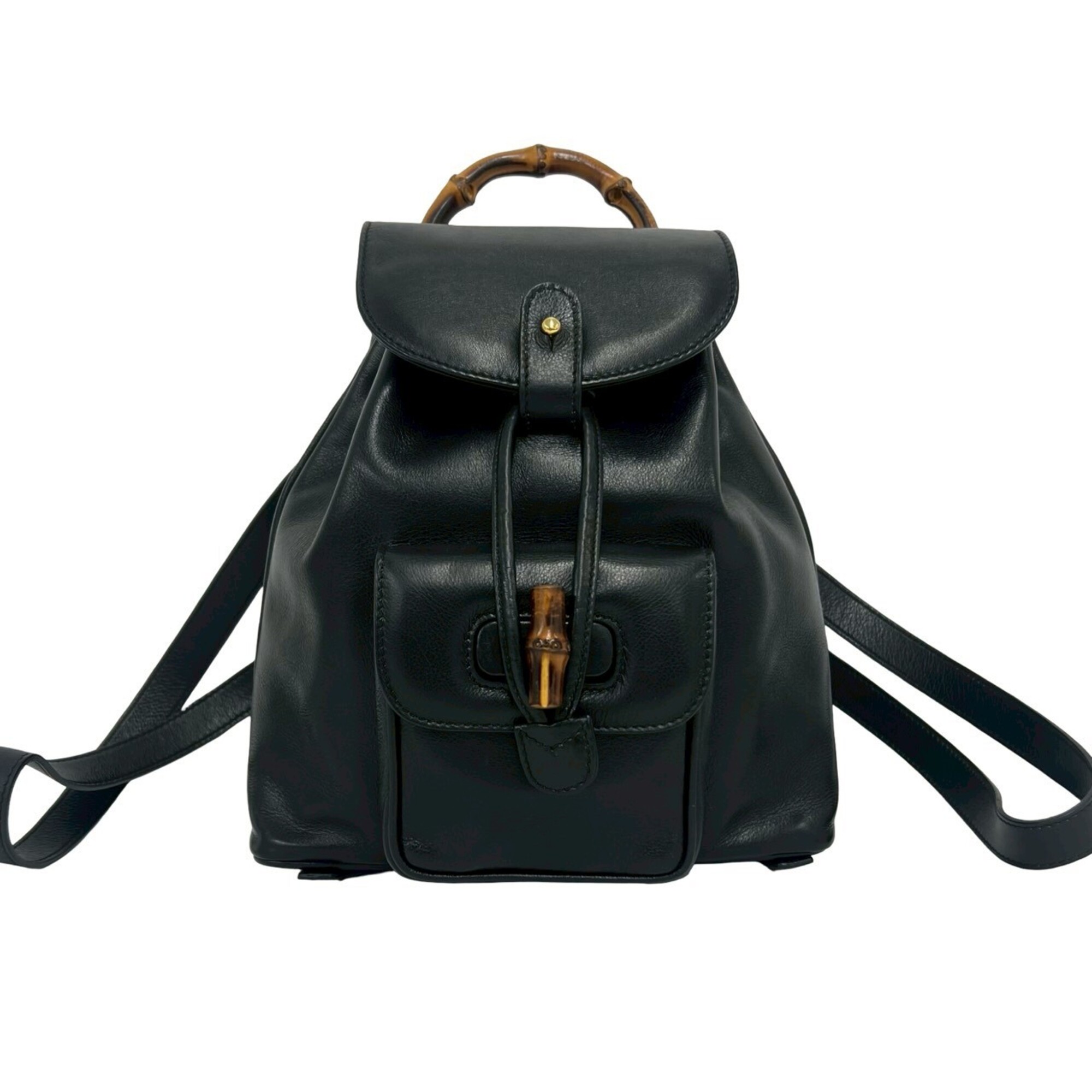 GUCCI Vintage Bamboo Leather Mini Backpack (Black, 42119)