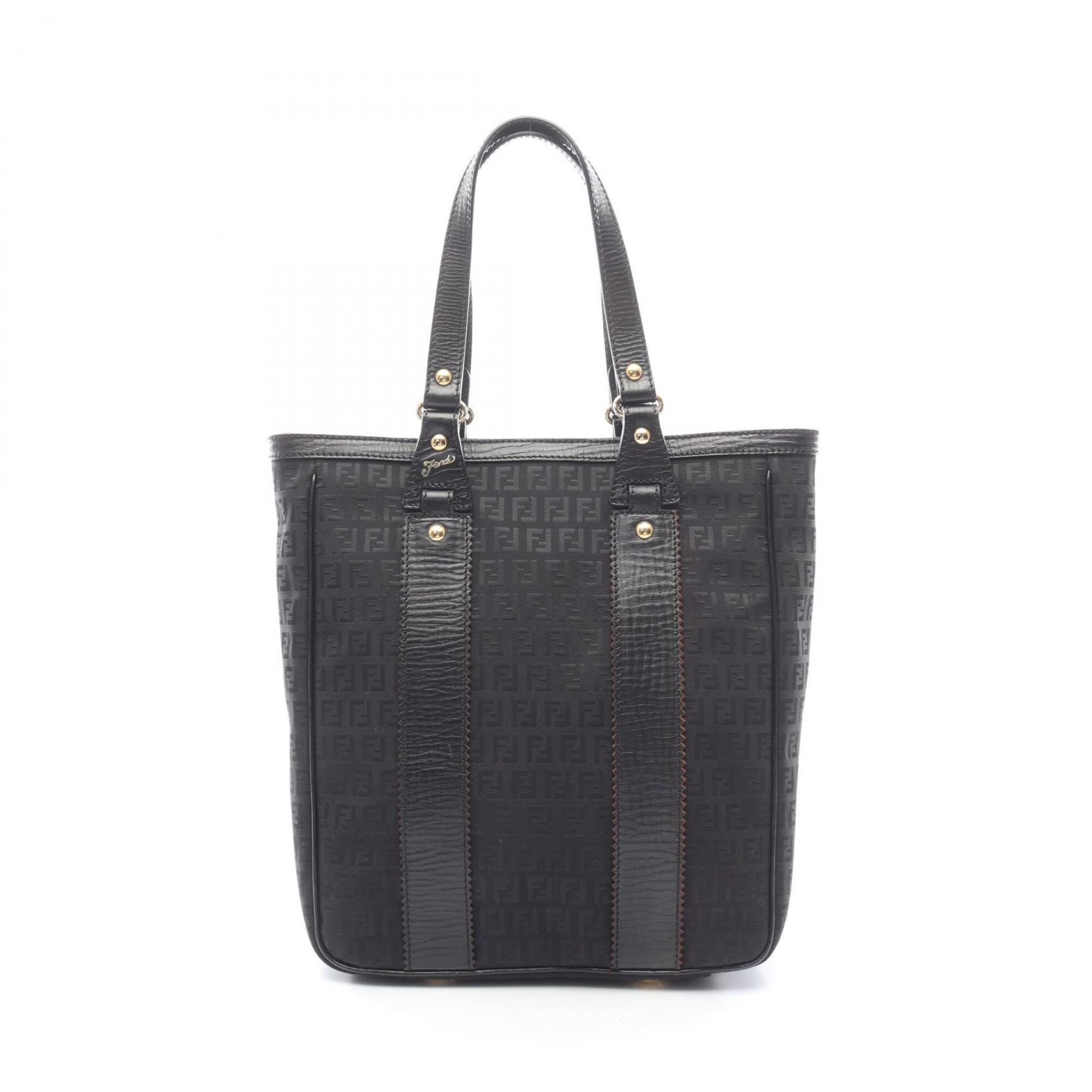 Fendi Zucchino Tote Bag Handbag Canvas Leather Women's Black