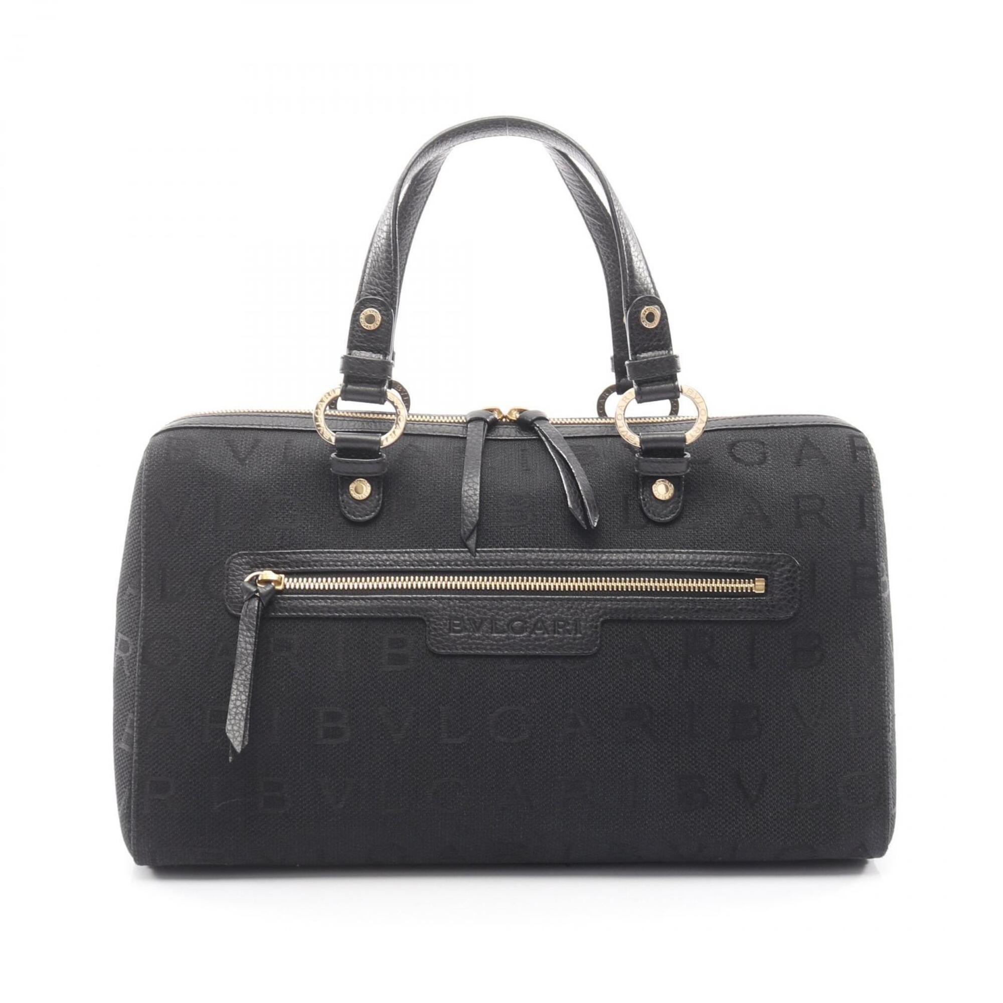 Bulgari BVLGARI Logomania Tote Bag Handbag Canvas Leather Women's Black
