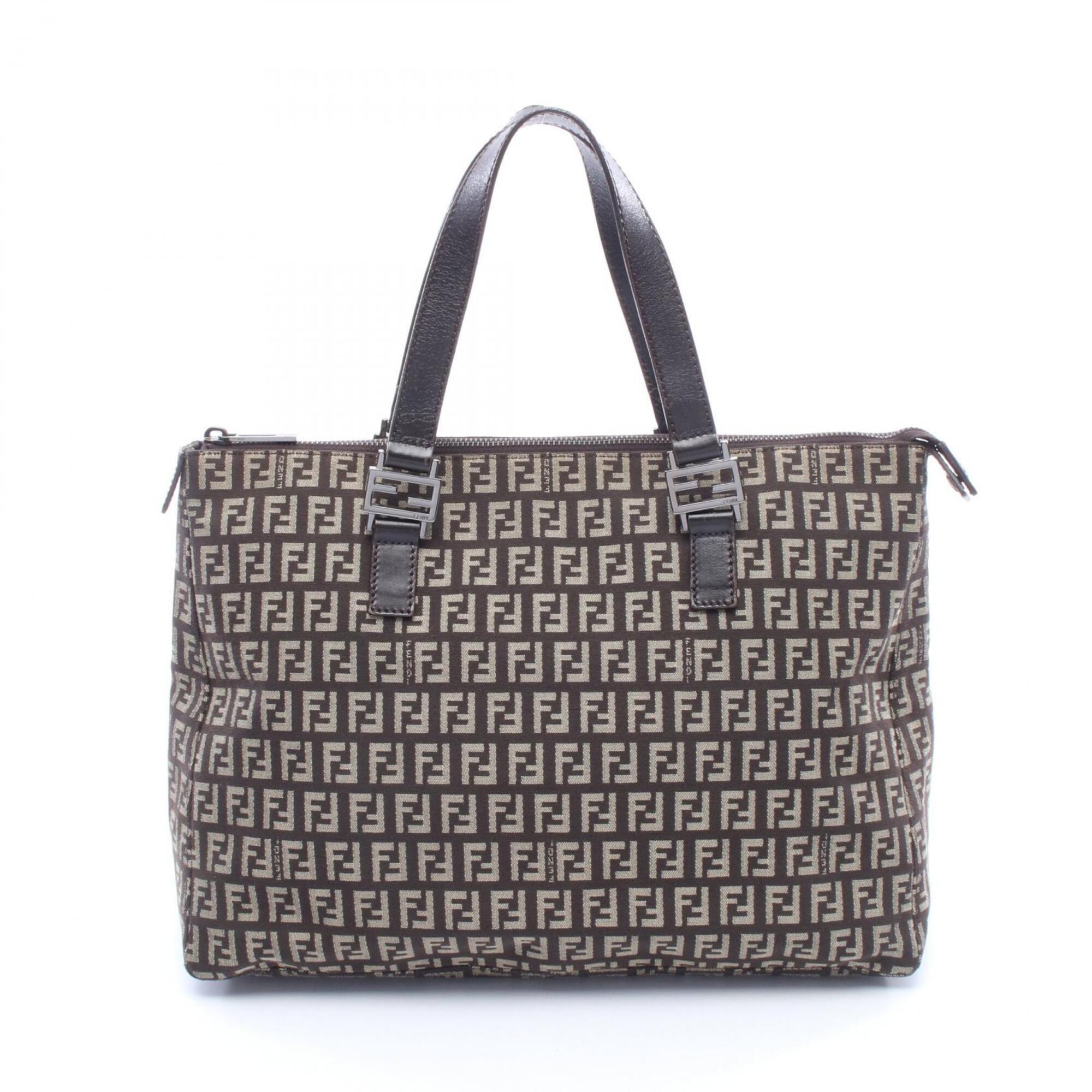 Fendi Zucchino Tote Bag Handbag, Canvas and Leather, Women's, Brown/Beige