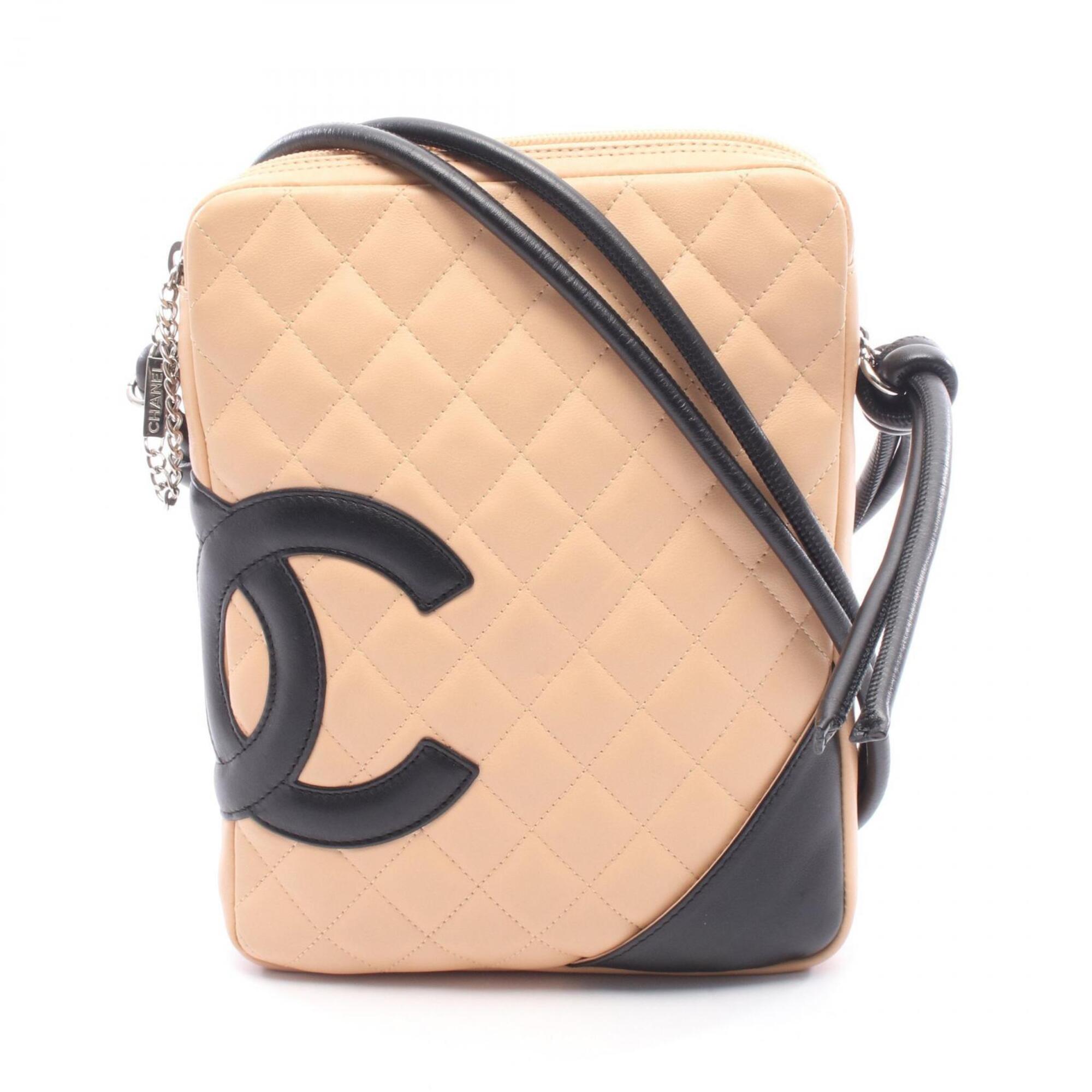 Chanel Cambon Line Shoulder Bag/Handbag, Leather, Women's, Beige/Black