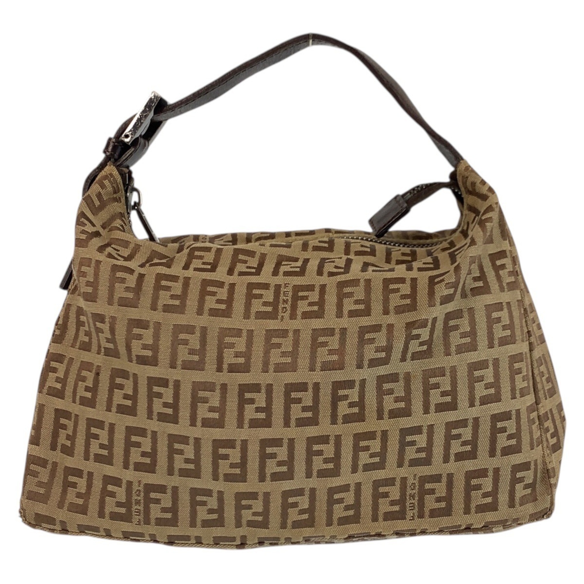 FENDI Zucchino Brown Beige Canvas Leather Handbag 8N0005 for Women