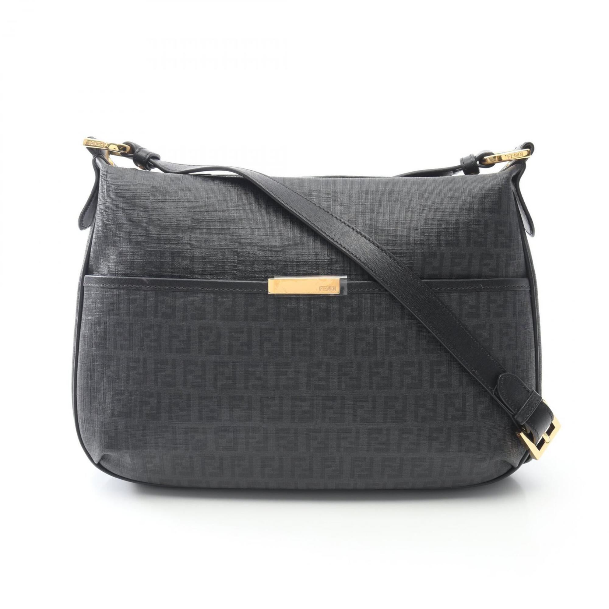 Fendi Zucchino Shoulder Bag/Handbag, Coated Canvas and Leather, Women's, Black (8BT206)