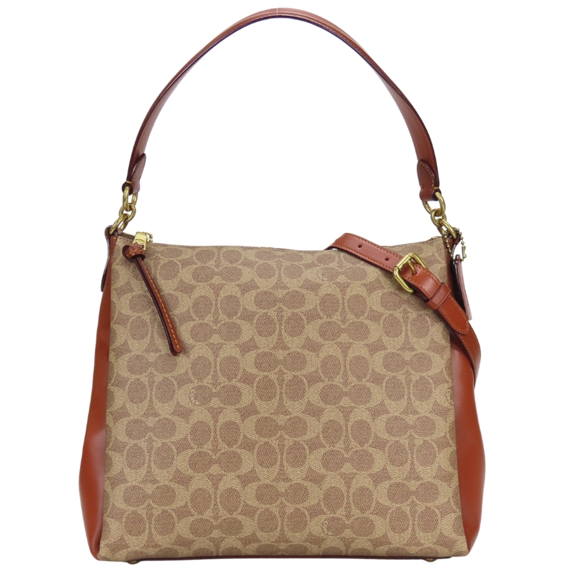 Coach Shoulder Bag Signature 597 Leather Rust Brown Beige Women's COACH