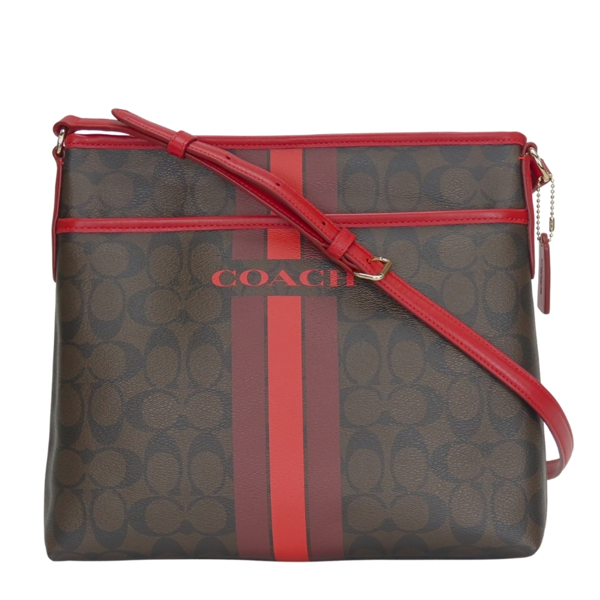 Coach Shoulder Bag Signature F38402 Leather Dark Brown Red Women's COACH