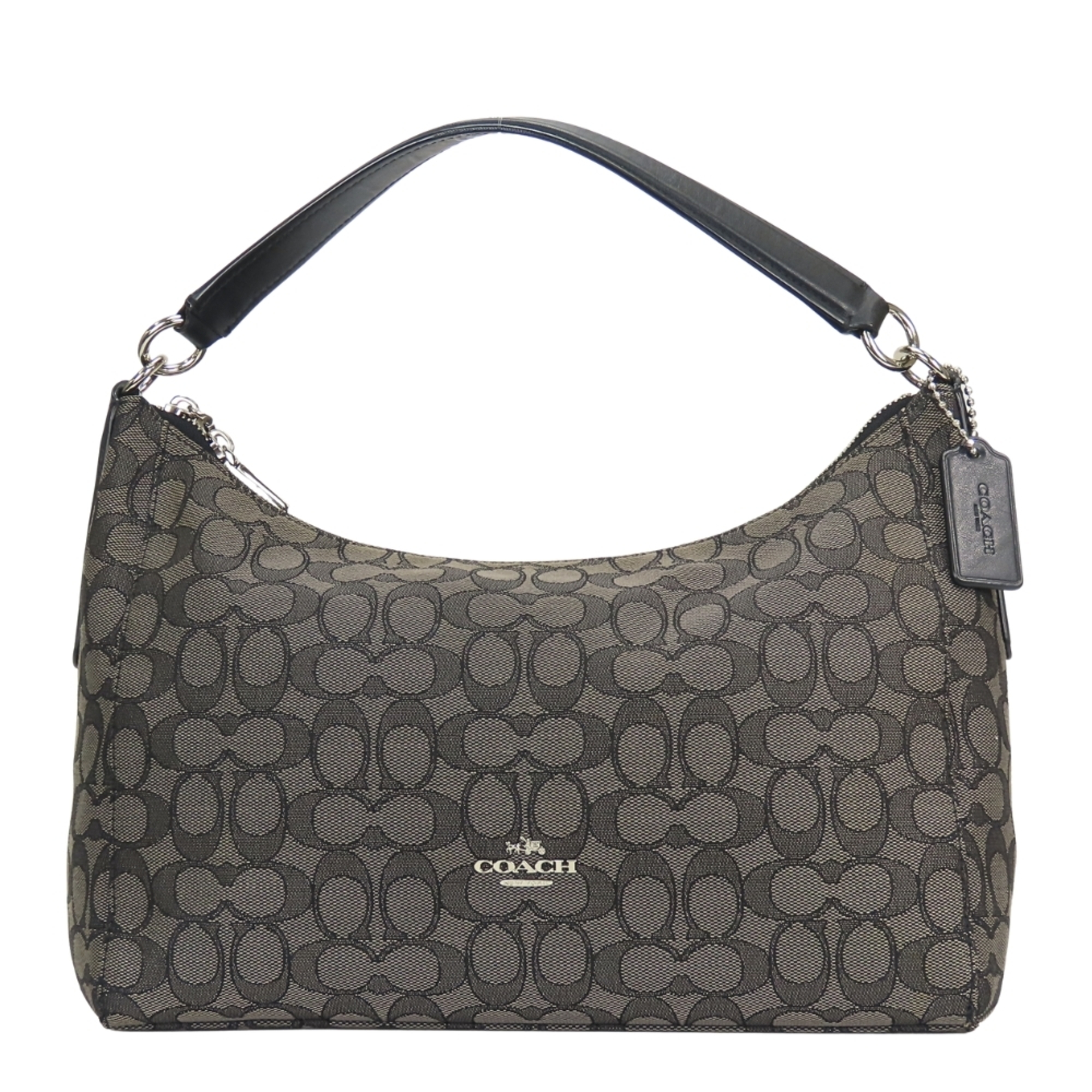 Coach Signature Handbag F54936 Canvas Leather Grey Black One-Shoulder Women's COACH