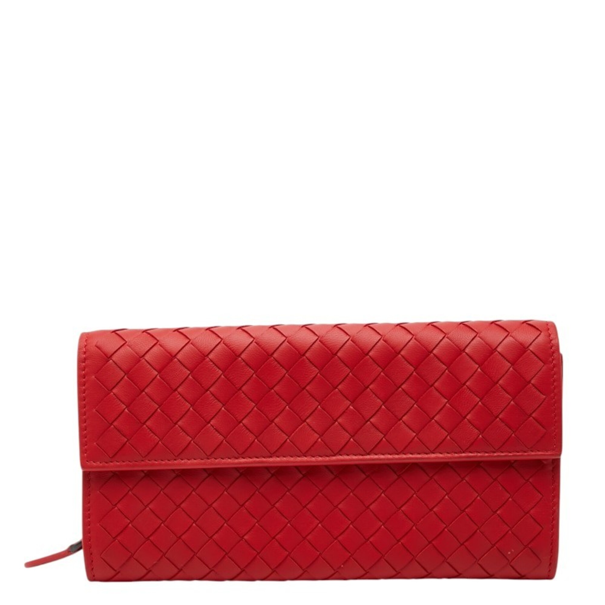 Bottega Veneta Intrecciato Round Zip Wallet Long Red Leather Women's BOTTEGAVENETA