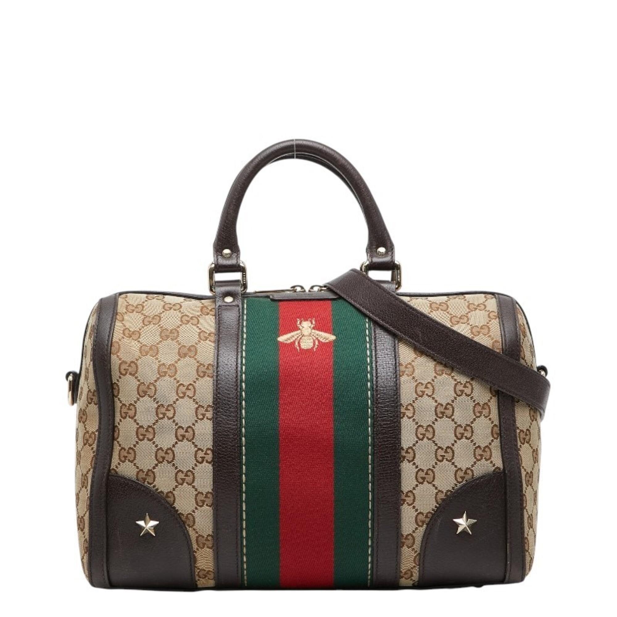 Gucci GG Canvas Sherry Line Handbag Mini Boston Shoulder Bag 2WAY 406868 Beige Brown Leather Women's GUCCI