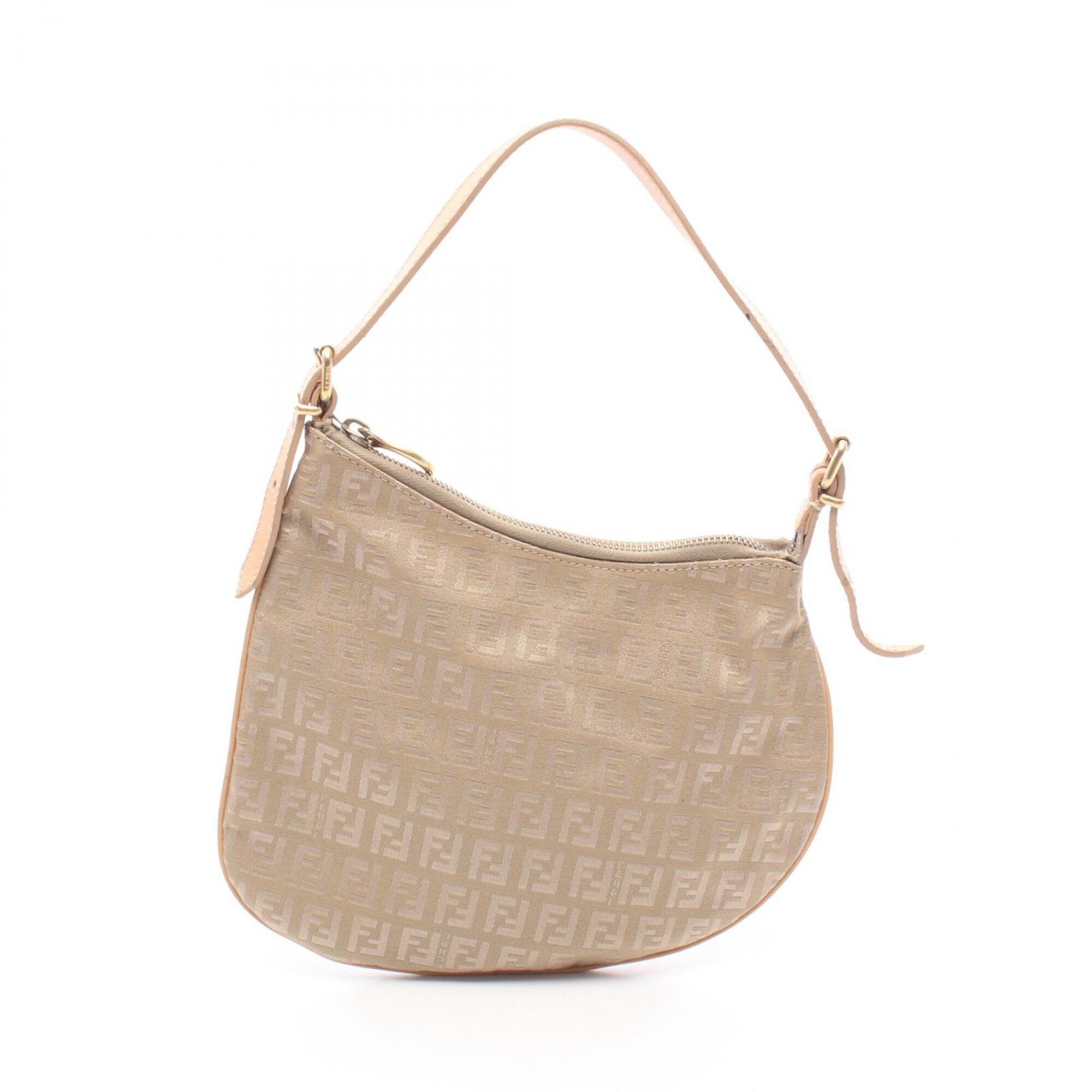 Fendi Zucchino Shoulder Bag/Handbag, Canvas and Leather, Women's, Beige