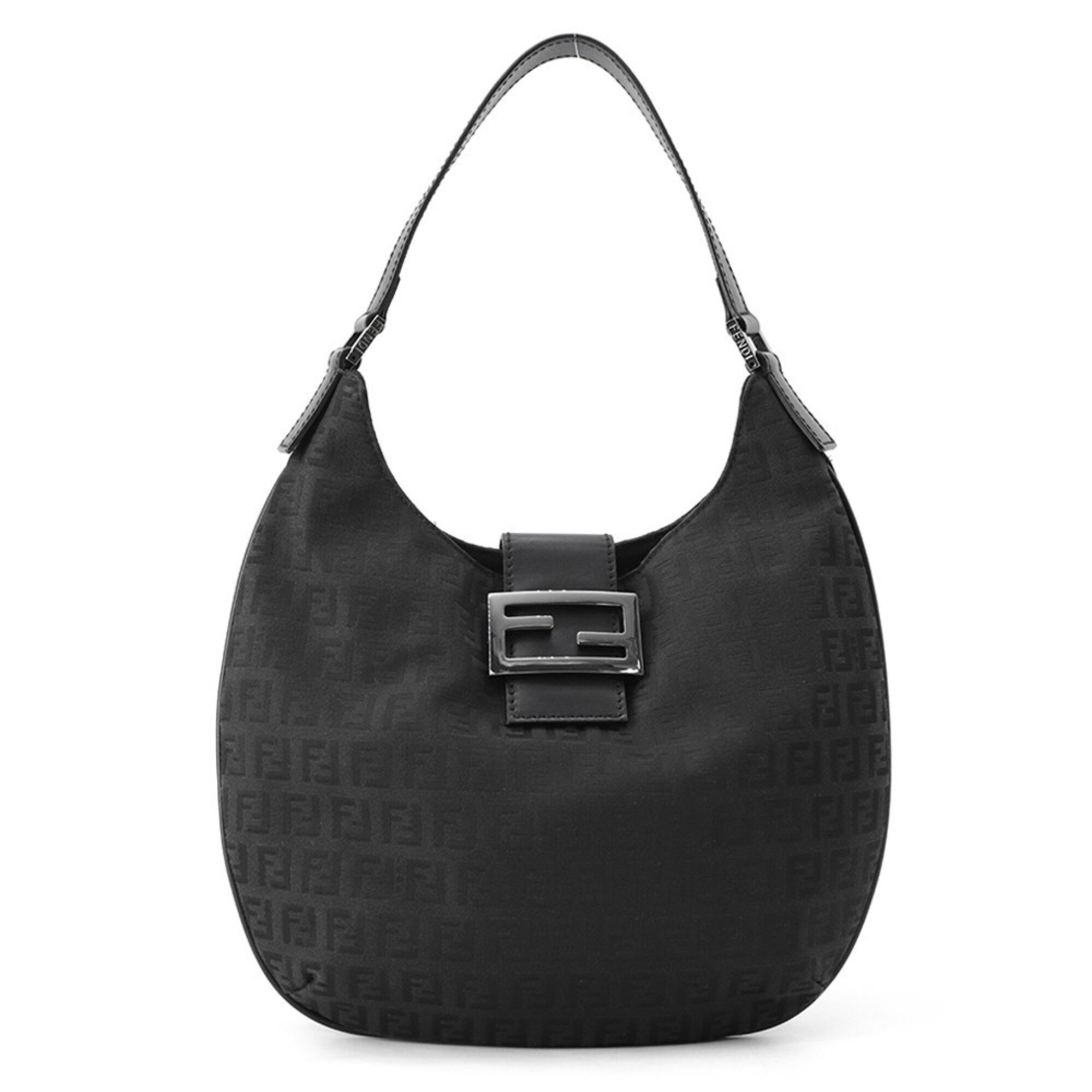 Fendi Zucchino Canvas Leather Handbag FENDI Shoulder Bag Black