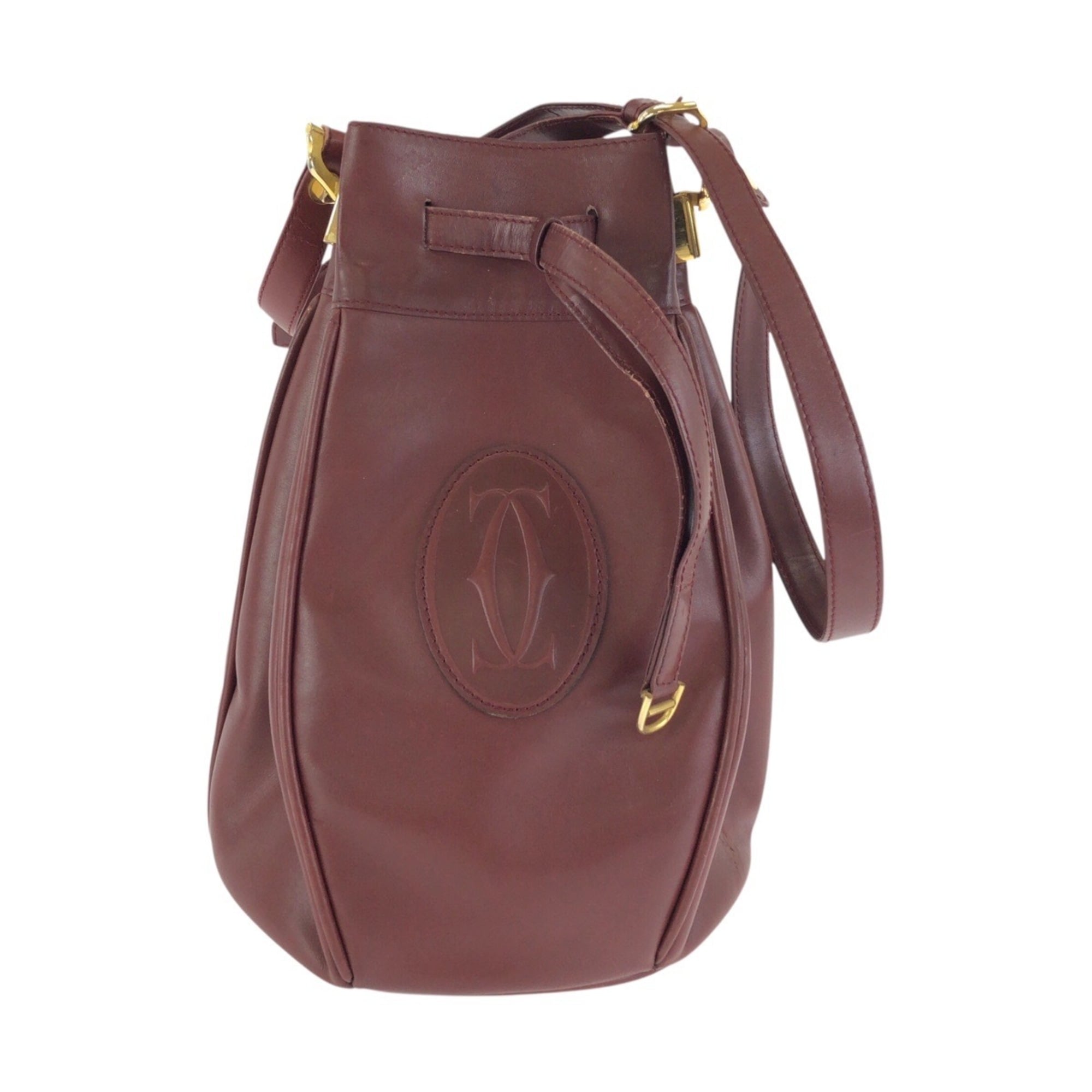 CARTIER Cartier Must Line Wine Red Bordeaux Gold Hardware Leather Shoulder Bag Pouch for Women