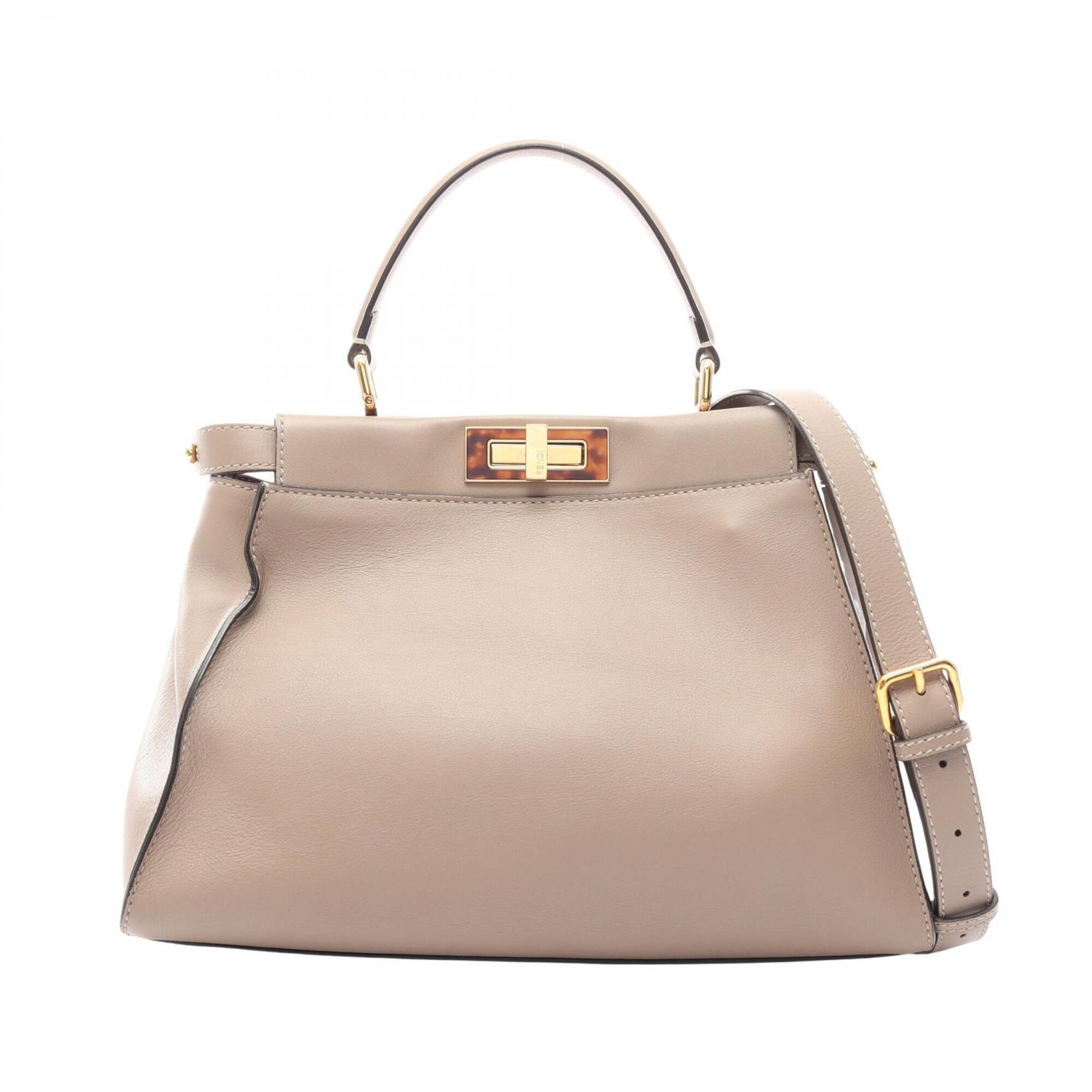 Fendi Peekaboo 2-Way Handbag, Leather, Women's, Beige