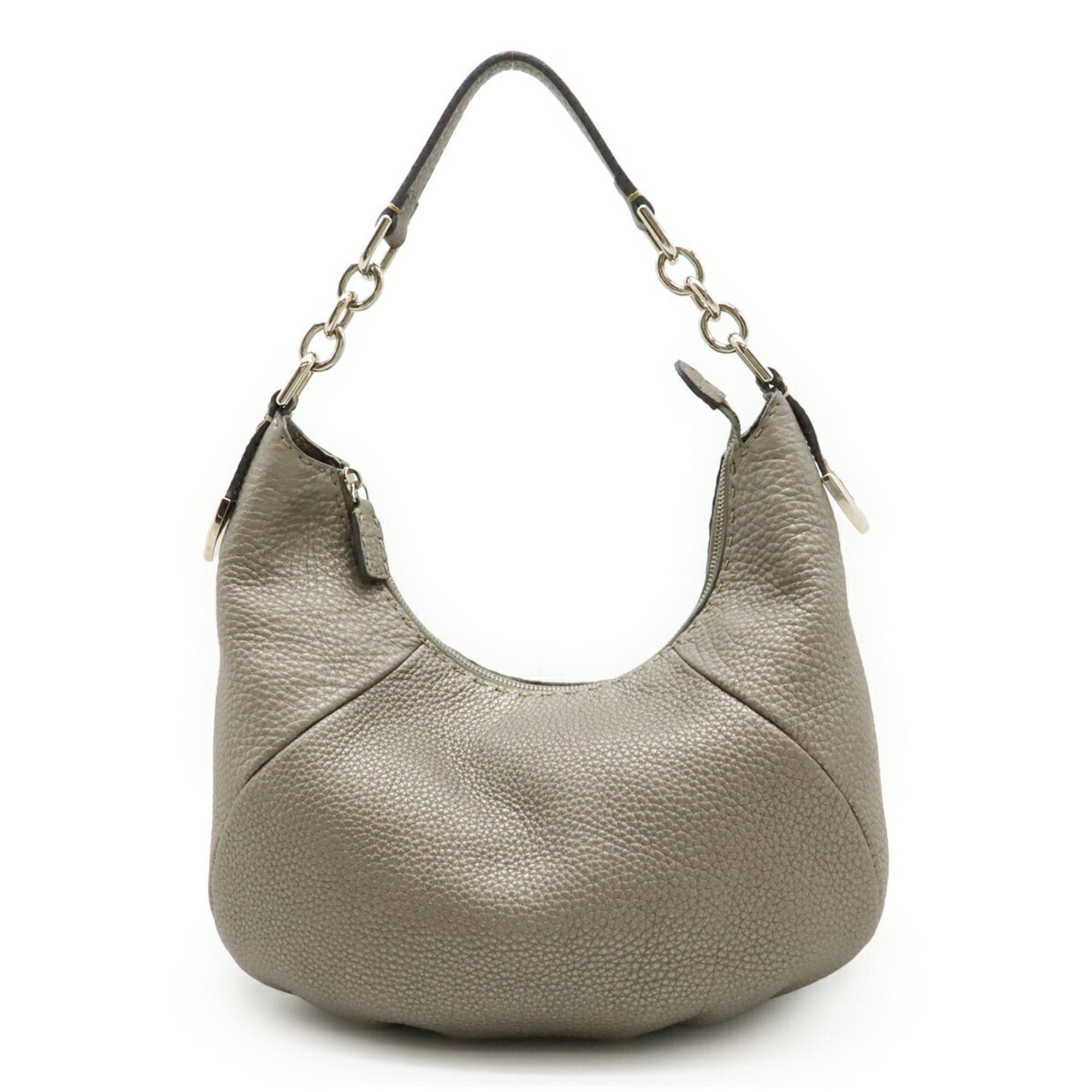 FENDI Selleria Shoulder Bag, Leather, Silver, 8BR618