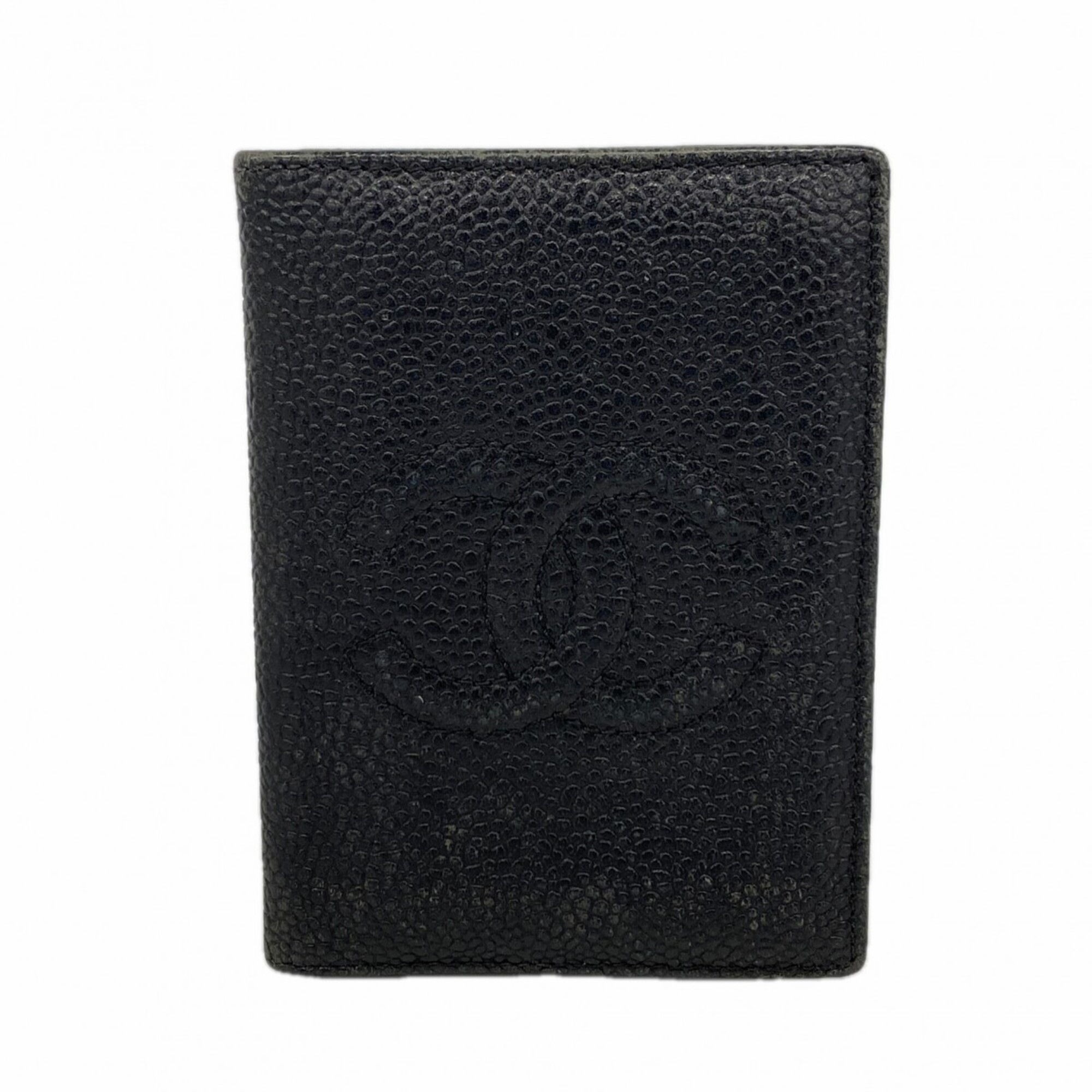 Chanel business card holder/card case, caviar leather, black, for women.