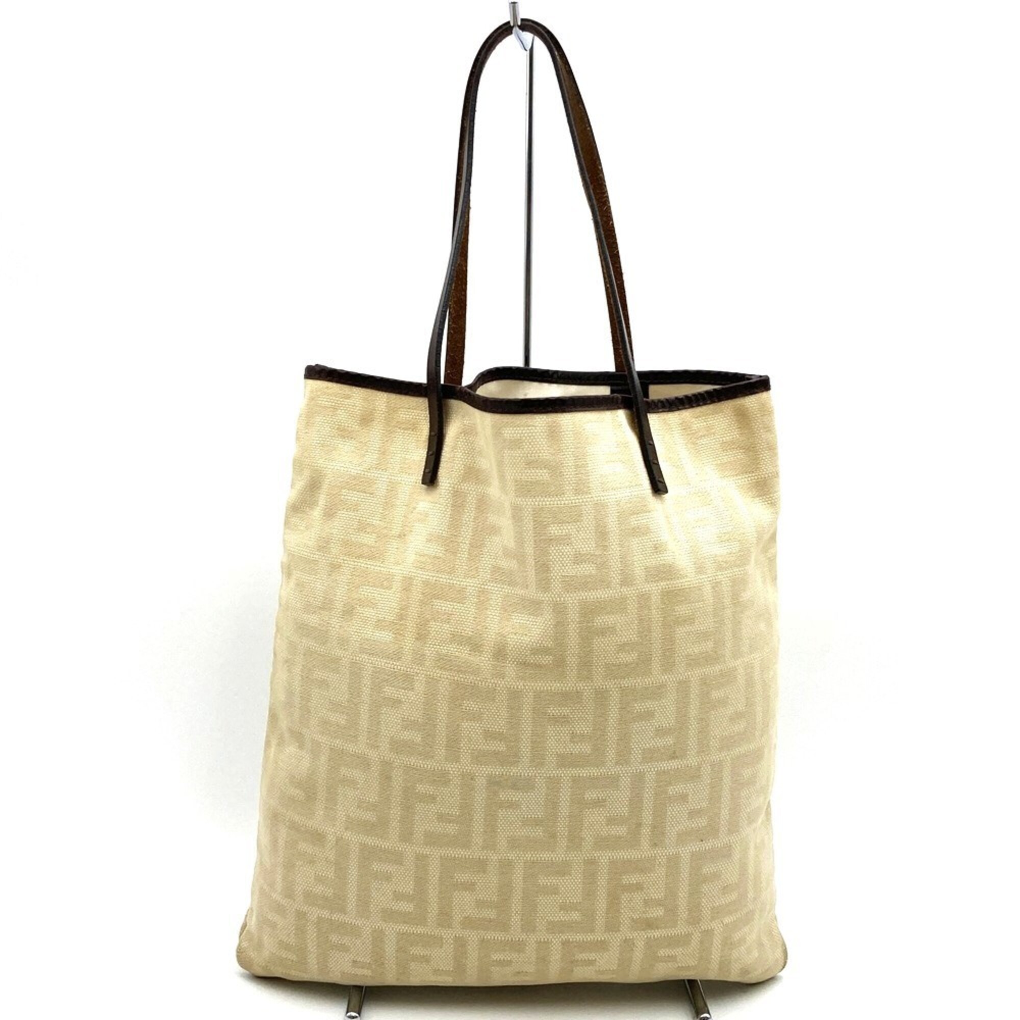 FENDI 86160440002 Zucca Tote Bag, Canvas/Leather, Beige/Ivory, Women's