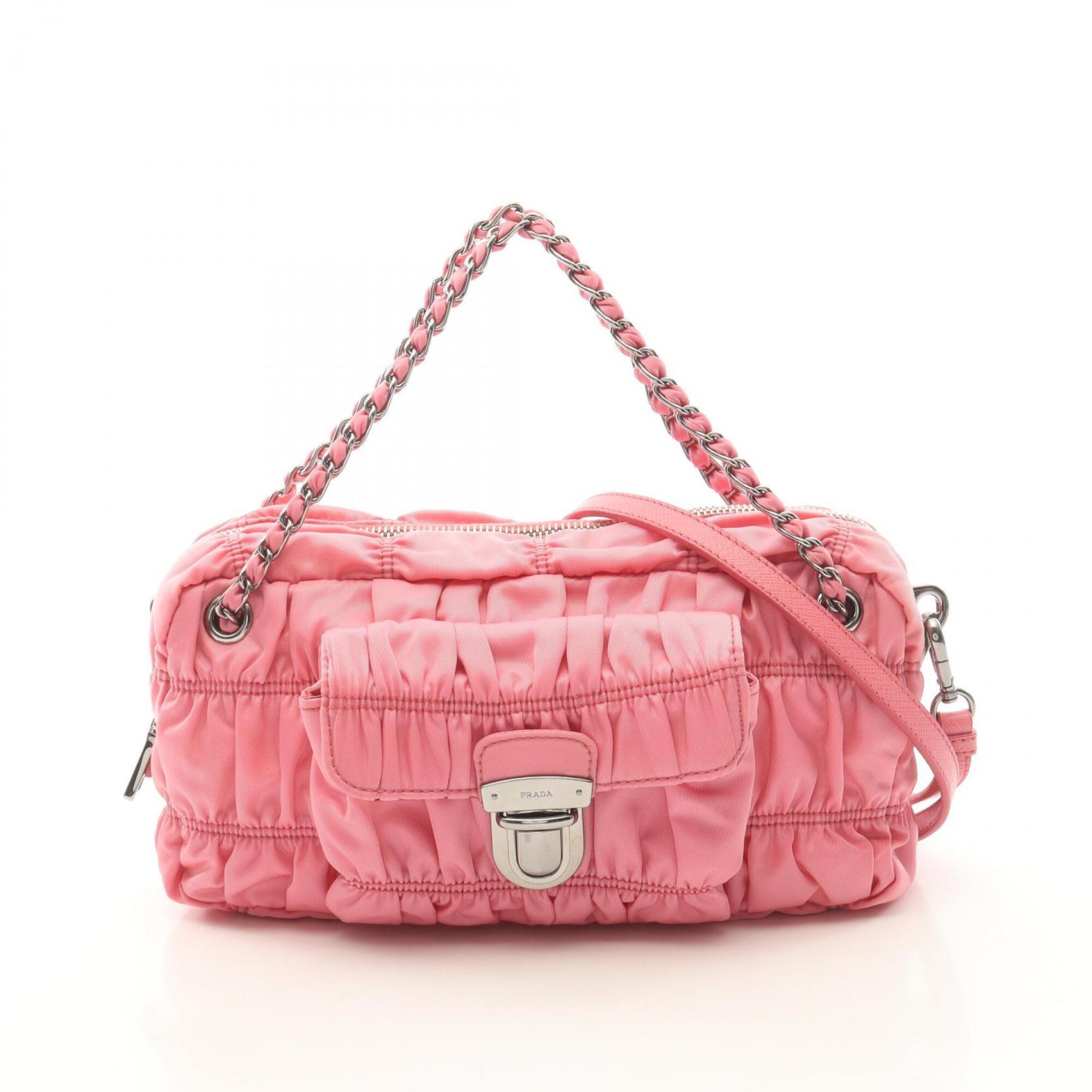 Prada Gaufre 2-Way Handbag, Nylon & Saffiano Leather, Women's, Pink